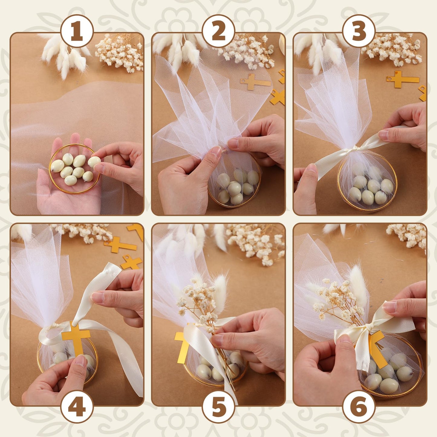 Chunful 24 Set Baptism Wedding Almond Candy Favors for Guests Include Ring and Tulle Bag DIY Almond Candy Souvenirs Italian Wedd