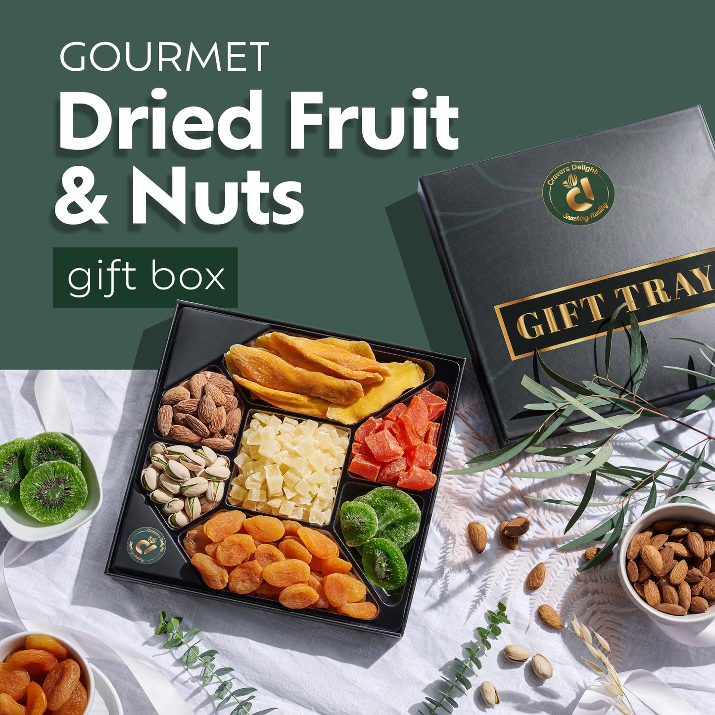 Cravers Delight Assorted Nuts Gift Basket - 8 Ounce Holiday Nut Sampler with Walnuts, Cashews, Peanuts, Pistachios, Almonds