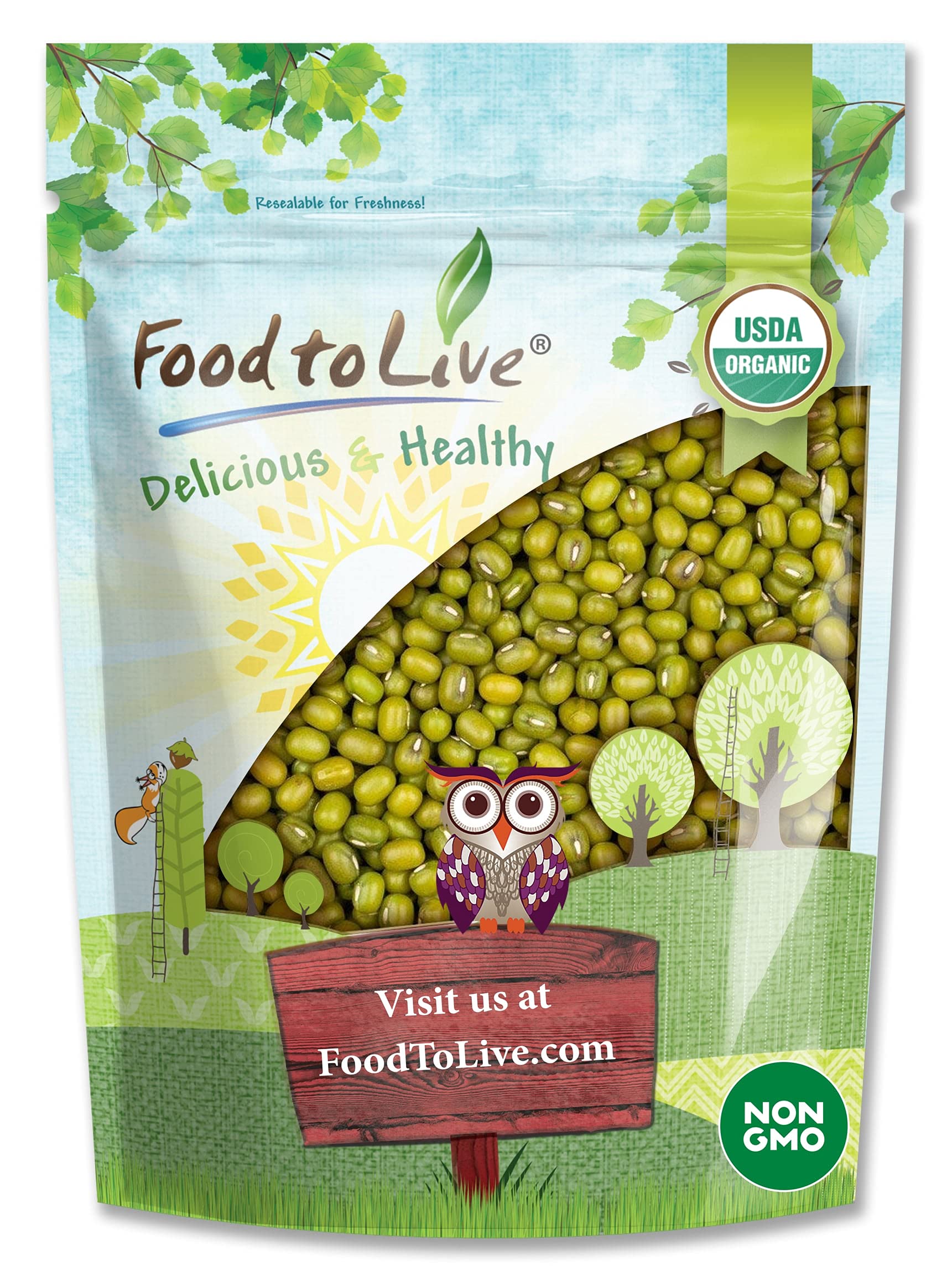 Food to Live Organic Mung Beans, 8 Ounces - Non-GMO, Whole Dried Beans, Green Gram, Sproutable, Kosher, Sirtfood. Good Source of