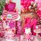 Memovan Hot Pink Girl Cake Topper 31Pcs -Princess Makeup Cake Topper Decoration With Pink Gold Ball Glitter High Heel Lipstick L