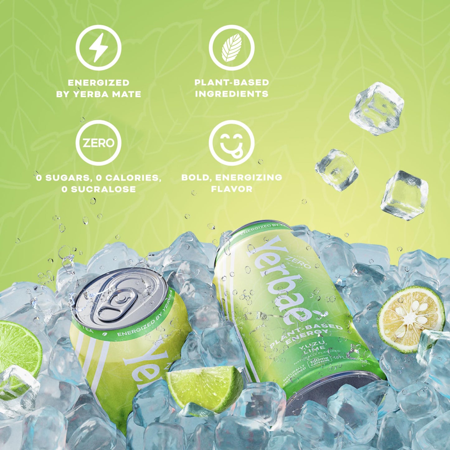 Yerba   Energy Beverage Yuzu Lime - Lemon Lime Flavor - 0 Sugar, 0 Calories, 0 Carbs, Energized by Yerba Mate. Yerbae is Natural
