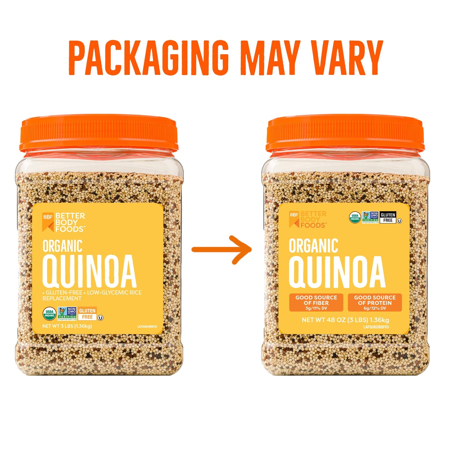 BetterBody Foods Organic Quinoa, Vegan, Gluten Free, Low Glycemic Rice Replacement, 3 Lb