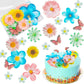 Morofme 55pcs Edible Flower Butterflies Cake Topper Wafer Paper Flower Cupcake Toppers Hawaiian Flower Cake Decorations Mixed Si