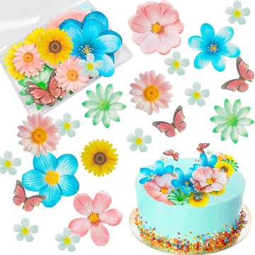 Morofme 55pcs Edible Flower Butterflies Cake Topper Wafer Paper Flower Cupcake Toppers Hawaiian Flower Cake Decorations Mixed Si