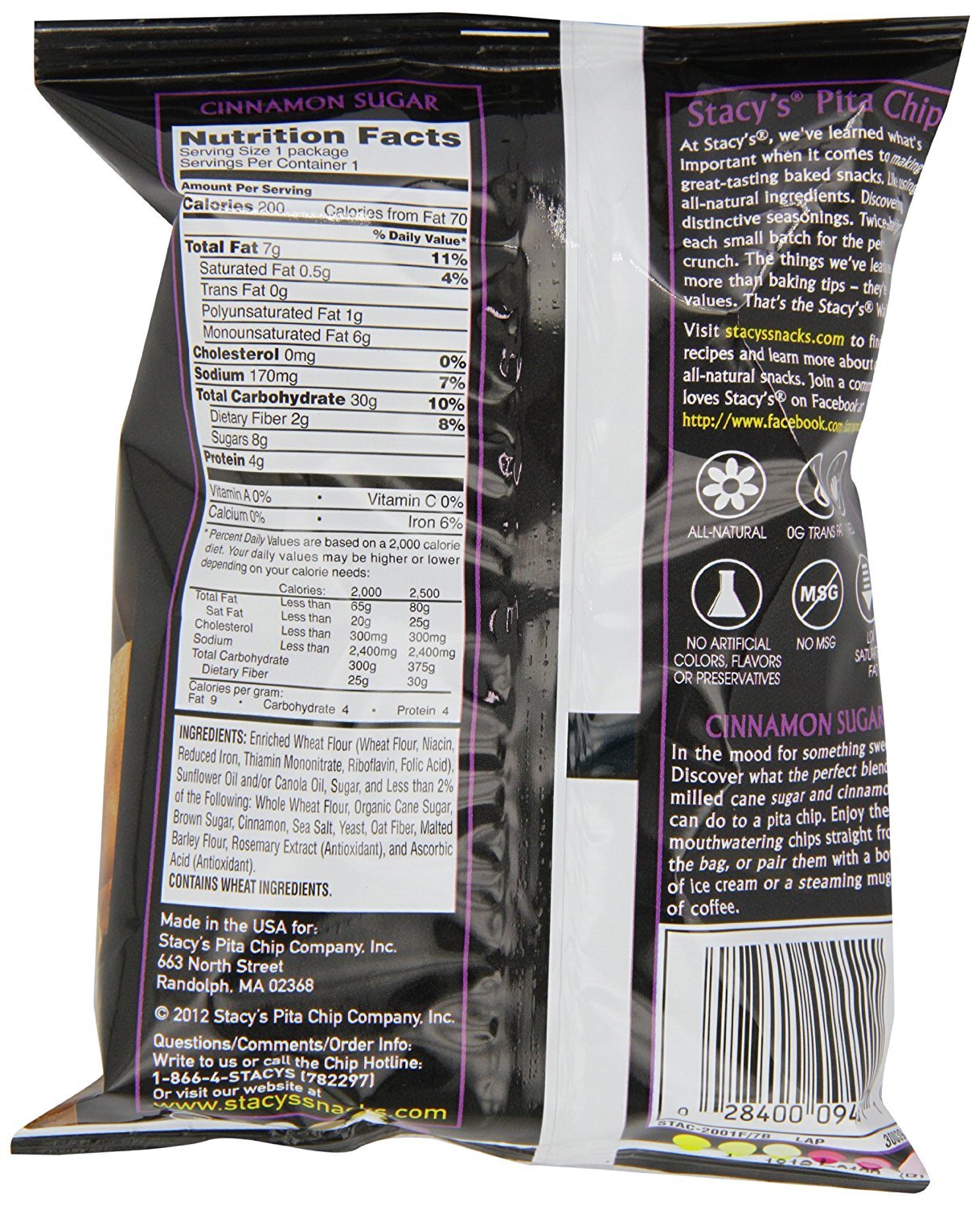 Stacy'S Cinnamon Sugar Flavored Pita Chips, 7.33 Ounce (Pack Of 5)