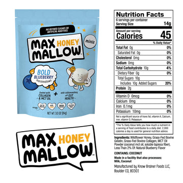 Max Mallow Bold Blueberry Mini Honey Marshmallows - Gut Friendly, Gluten Free, No Refined Sugars, Real Wildflower Honey, Collage