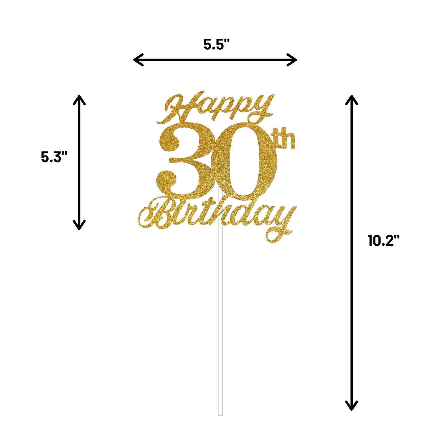 30Th Birthday Cake Topper, 30Th Happy Birthday Party Decoration With Premium Gold Glitter