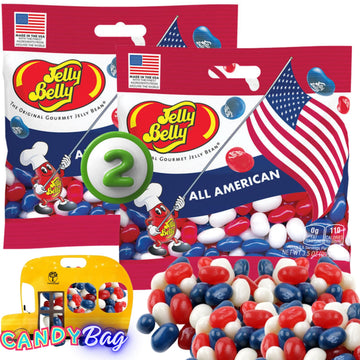 (2 PACK)Patriotic Jelly Beans Candy - All American - Red, White, and Blue Fruit Flavored American Mix Chewy Candies for 4th of J