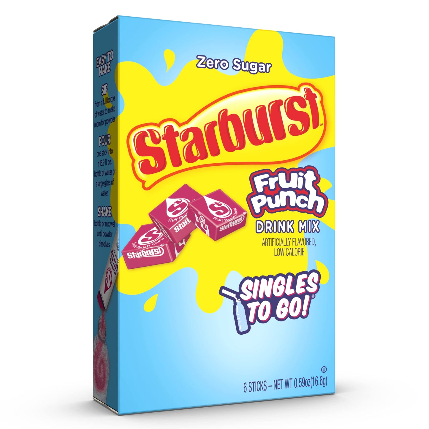 Starburst Singles To Go Powdered Drink Mix, Fruit Punch, 6 Boxes With 6 Packets Each - 36 Total Servings, Sugar-Free Drink Powde