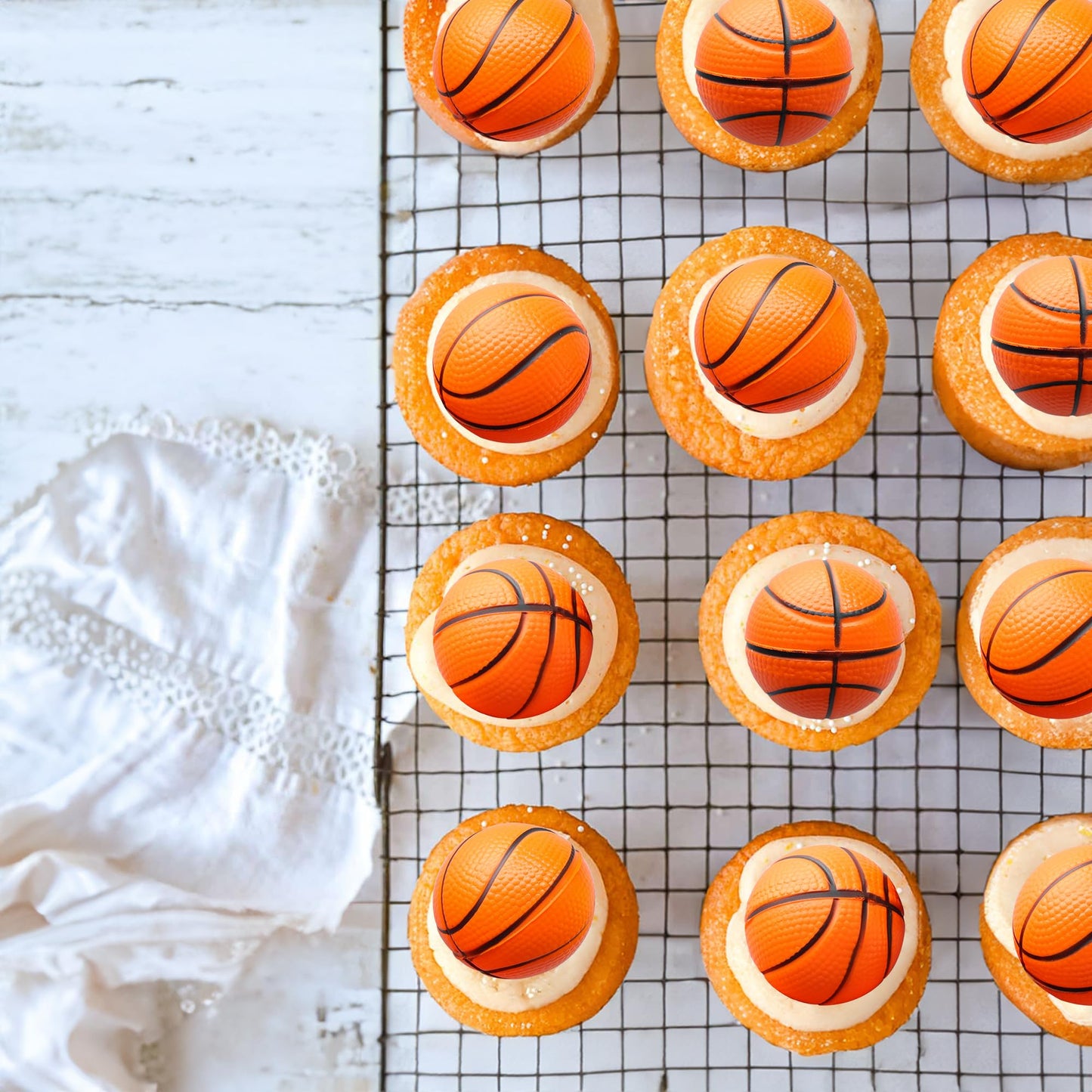 Ephlyn 10 Pack 3D Basketball Cupcake Toppers Basketball Cake Toppers Decorations For Sports Theme Baby Shower Birthday Party Cak