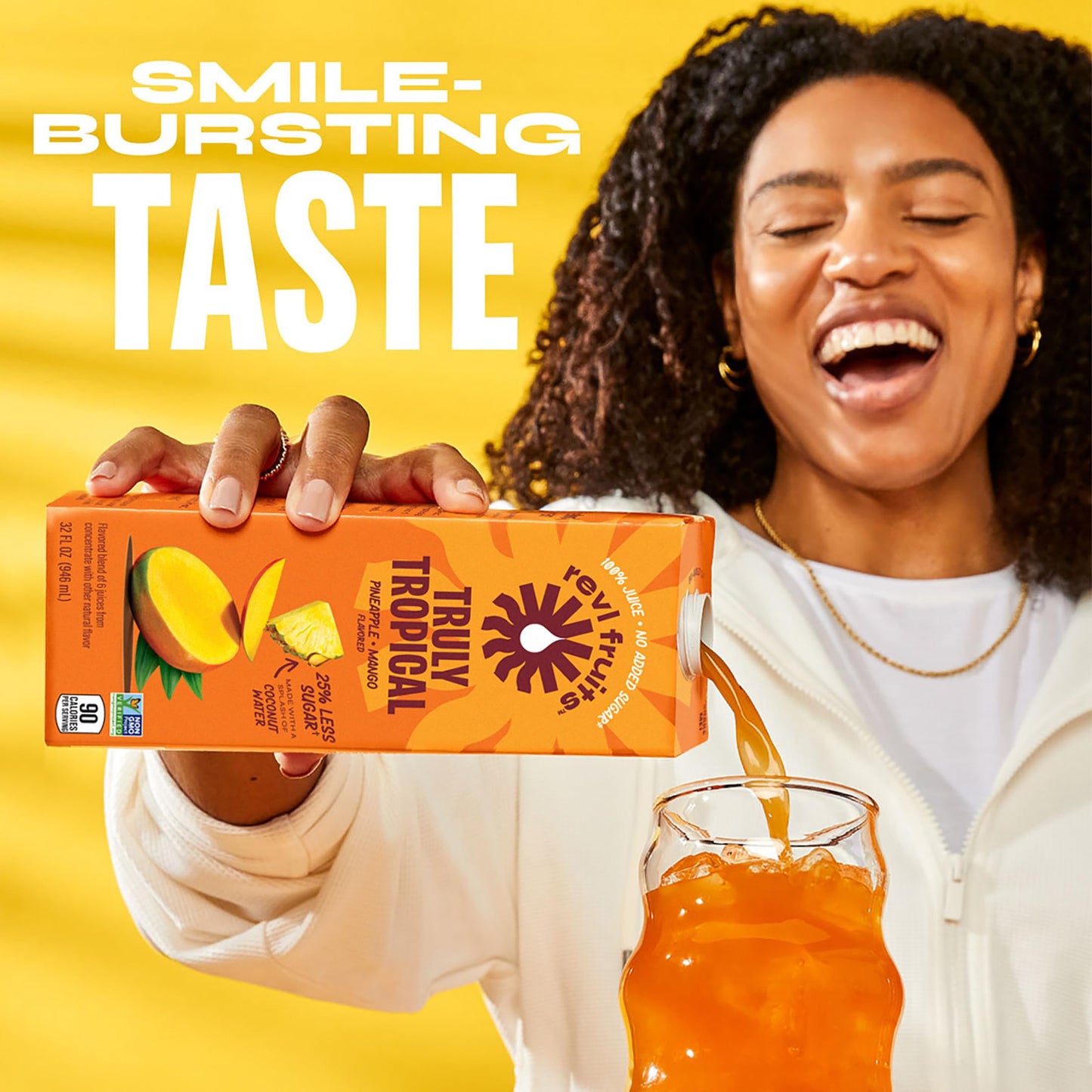 Revl Fruits 100% Juice, No Added Sugar, Pineapple Mango, Truly Tropical, 32 Fl Oz. Carton (Pack Of 6)