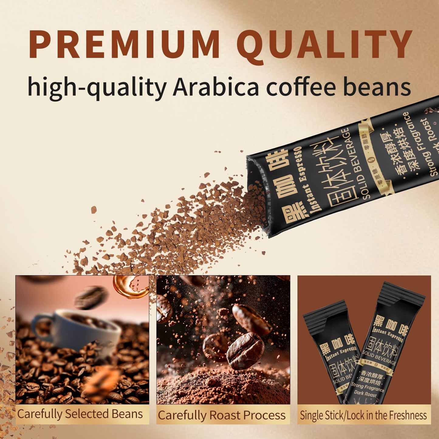 Medium Roast Instant Coffee Packets 30 Count, Pddsqq Daily Coffee Single Serve Sticks Sugar Free, Arabica Black Coffee, 100% Ara