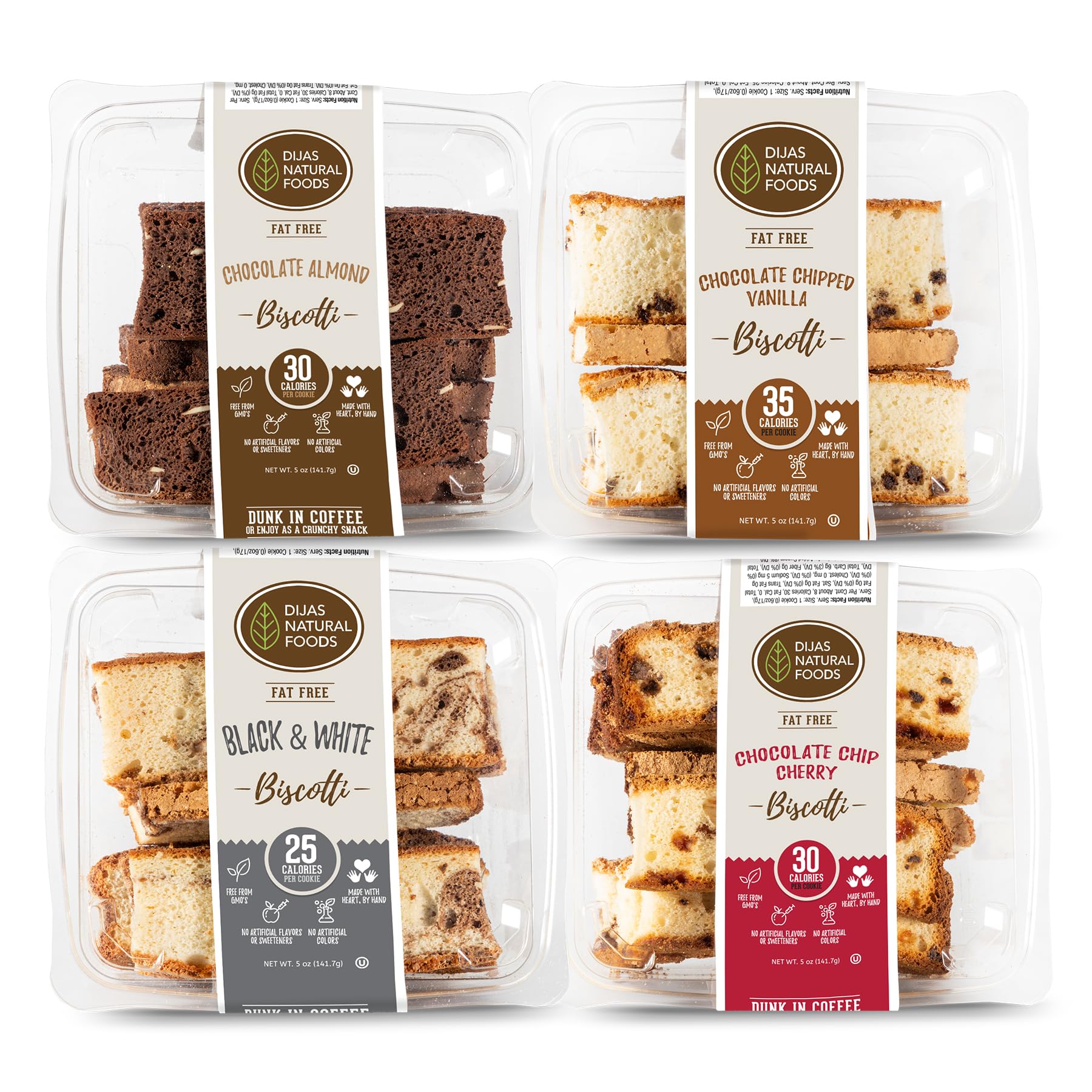 DIJAS Natural Foods, Crunchy Fat Free Biscotti Cookie, All Natural Preservative Free Ingredients, Delicious Low Calorie Snack (4