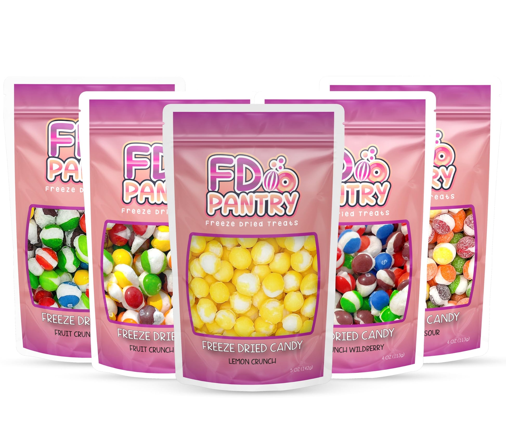 Freeze Dried Candy Variety Pack - Fruit Crunch 5 Pack, Fruit Crunch Original, Wildberry, Sour, Tropical, Lemon 4 Oz (5 Count) -