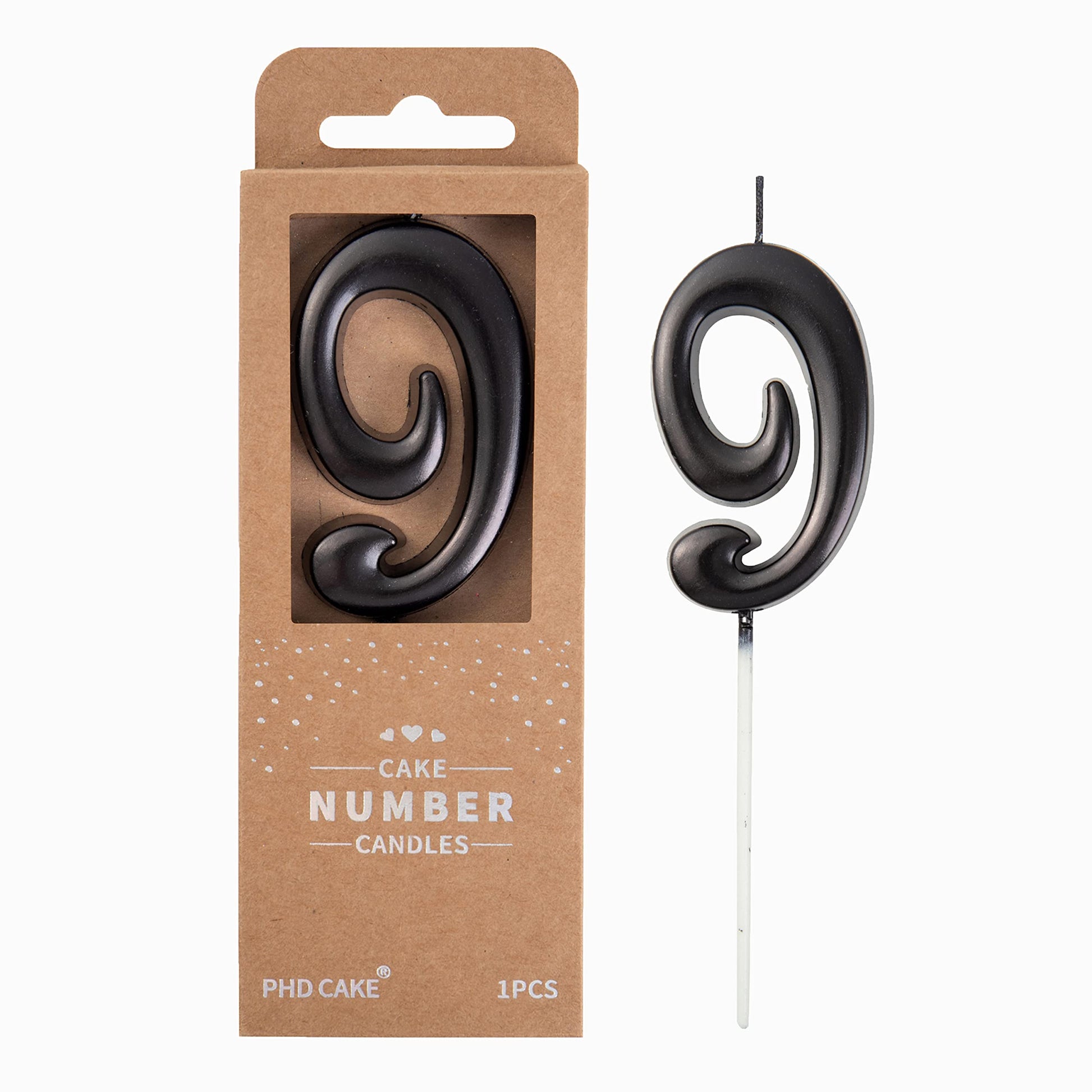 PHD CAKE Black Number Birthday Candles, 9 Inch Wax Cake Decorations, Elegant Party Supplies