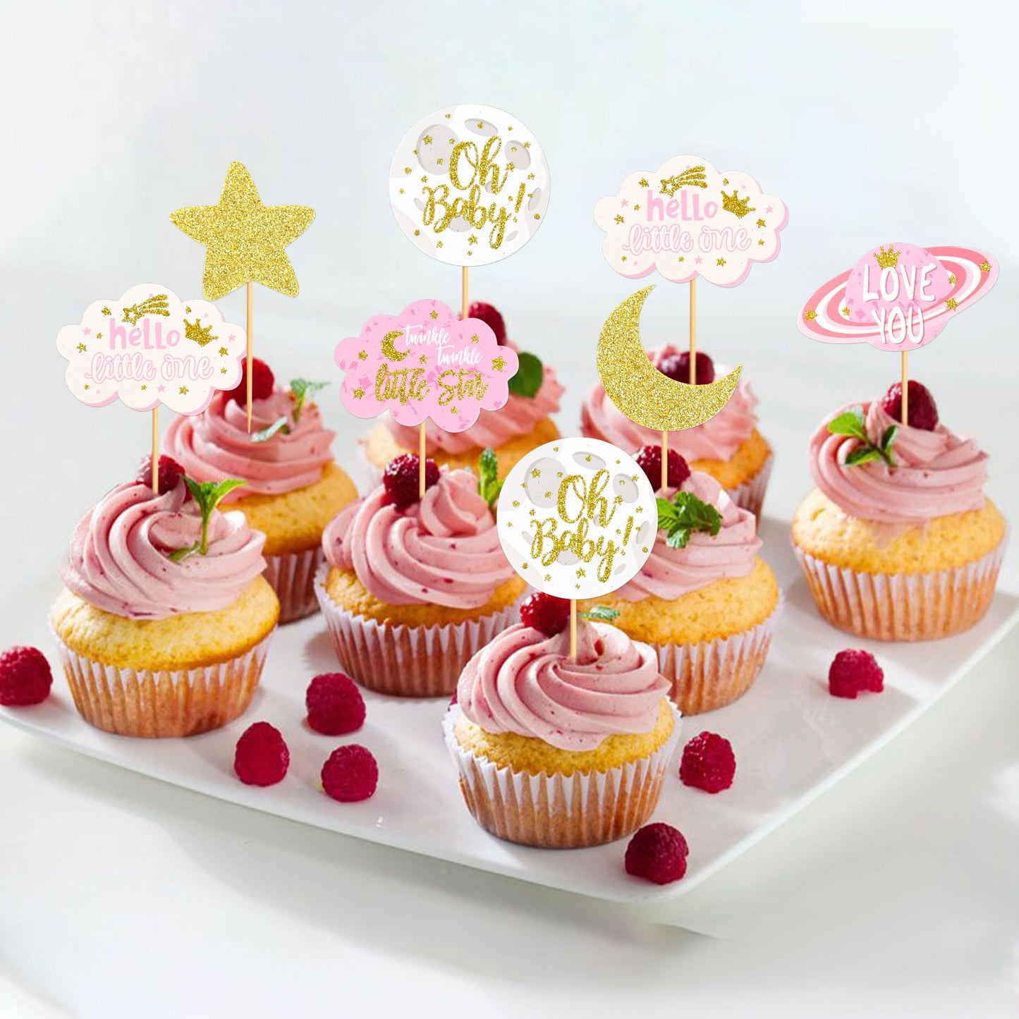 Keaziu Star Cupcake Toppers, 30PCS Twinkle Star Picks, Cardstock, Blue and Pink2, Perfect for Engagement, Bridal, Baby Shower, and Birthday Parties