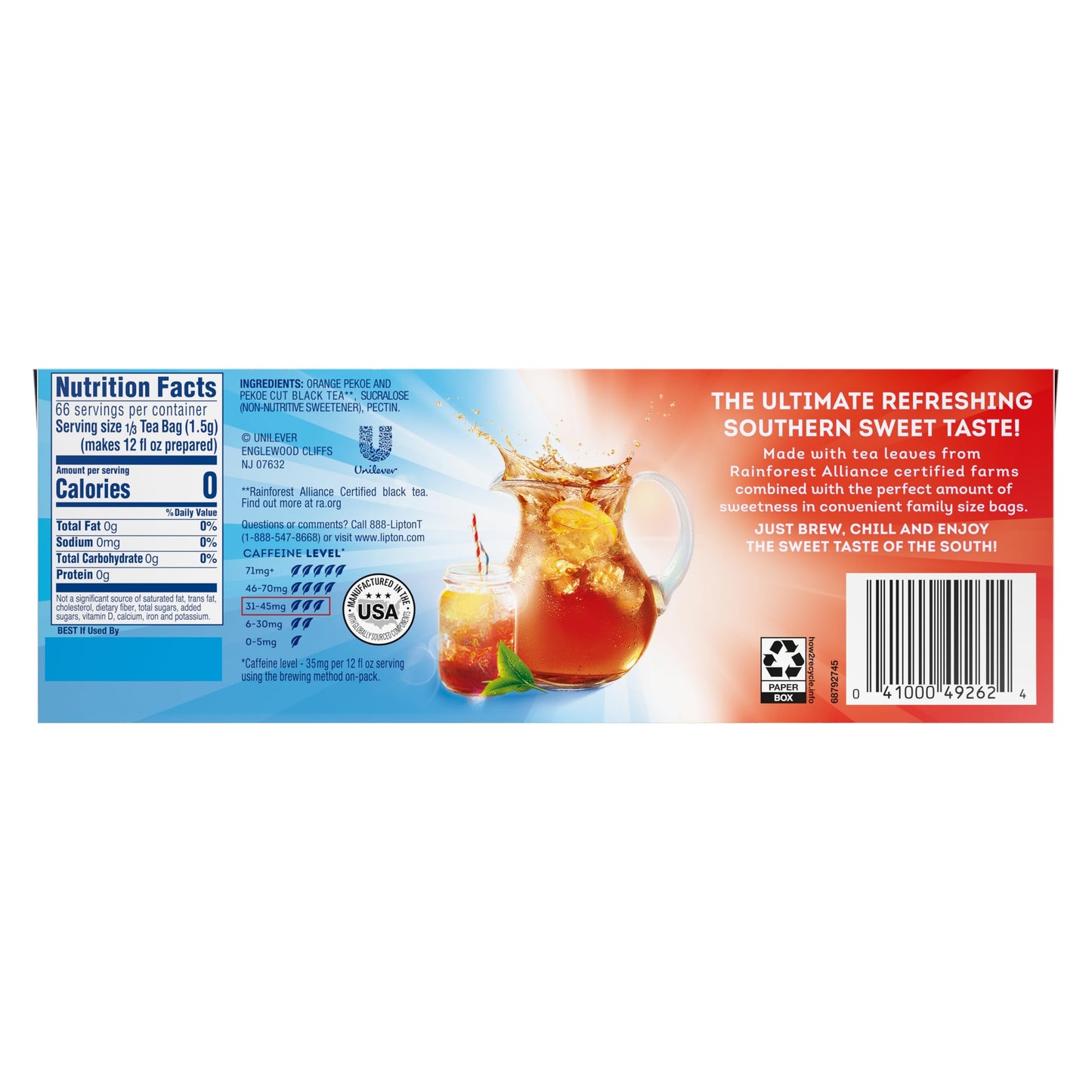 Lipton Family-Sized Black Iced Tea Bags, Southern Sweet Tea 22 Ct (Pack Of 6)