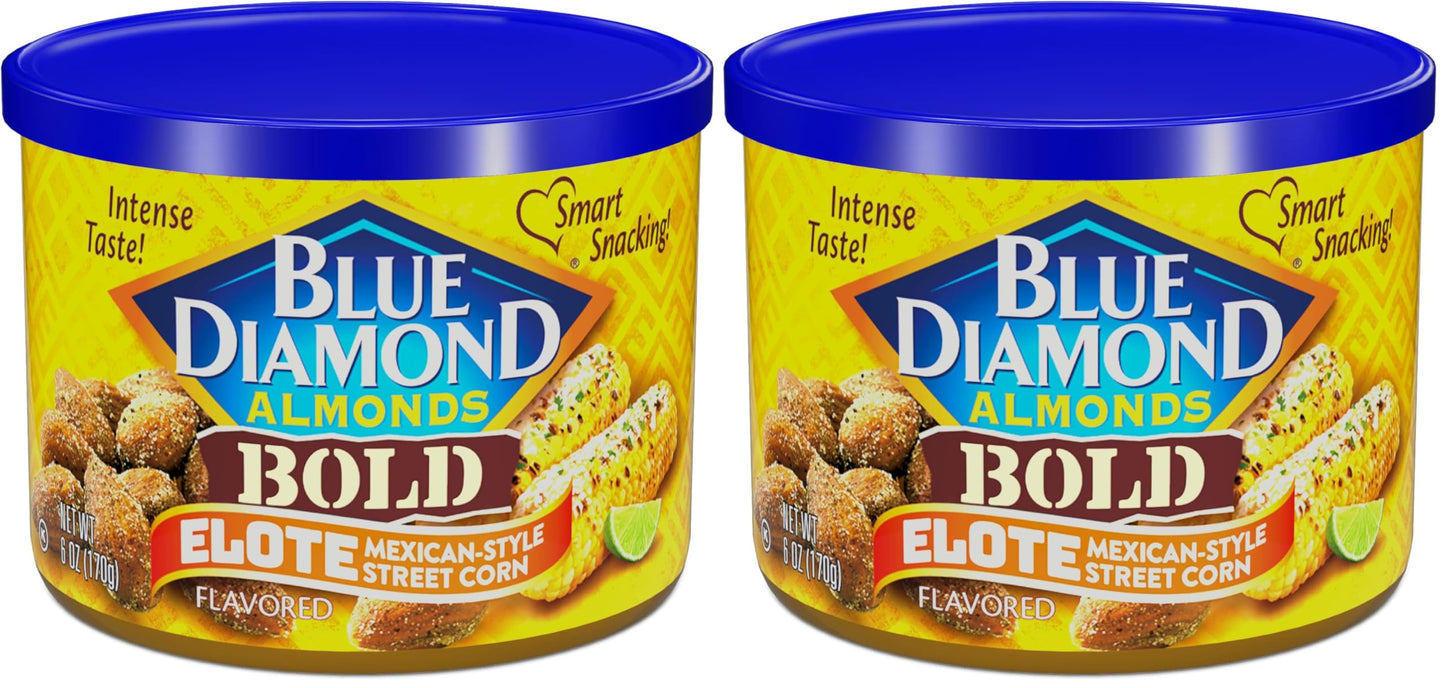 Blue Diamond Almonds, BOLD Elote Mexican Street Corn Flavored Snack Nuts, 6 Ounce Can (Pack of 2)