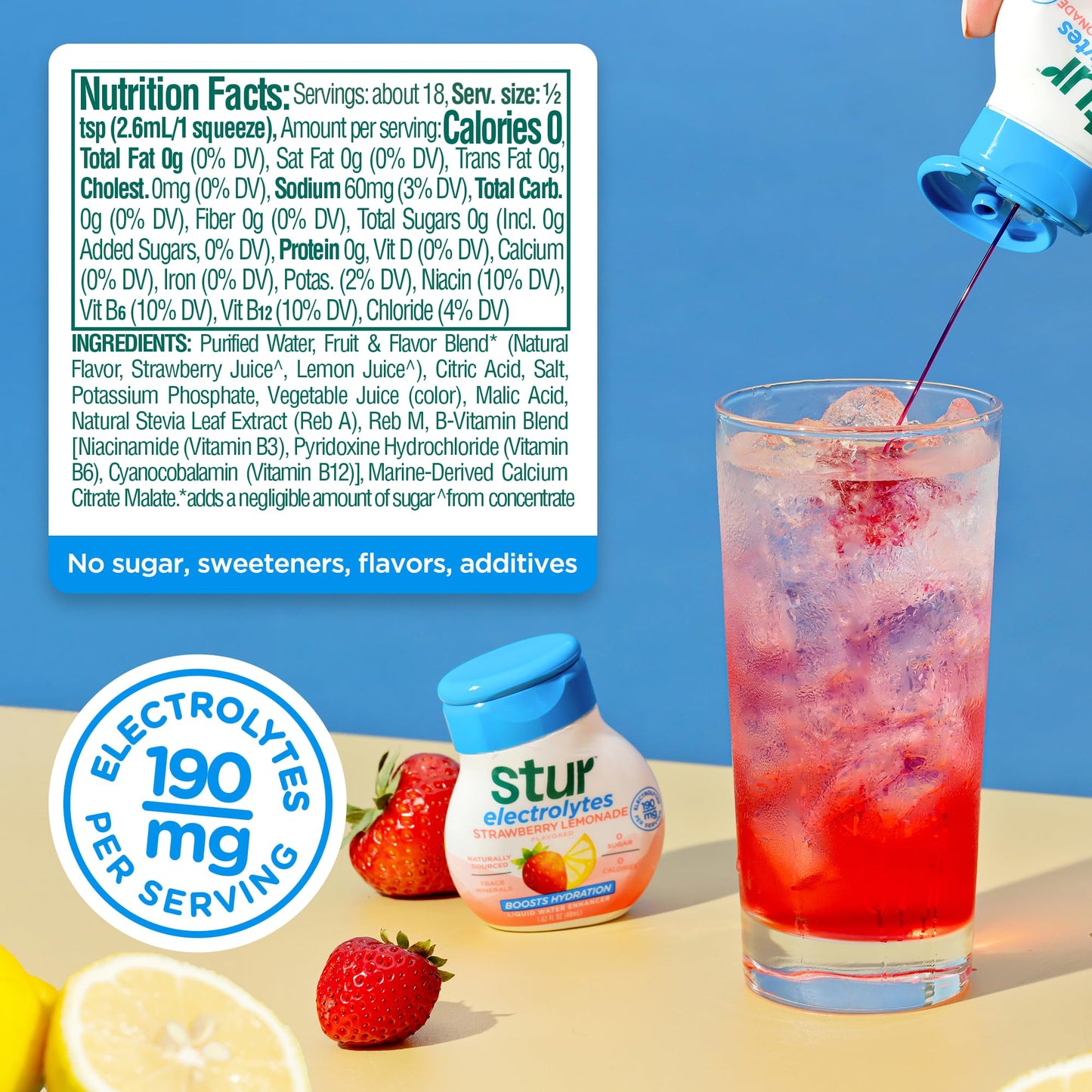 Stur Electrolyte Water Enhancer, Strawberry Lemonade, Sugar Free, Vegan, 1.62 Fl Oz (Pack of 5), Model B0BY9KGXLB