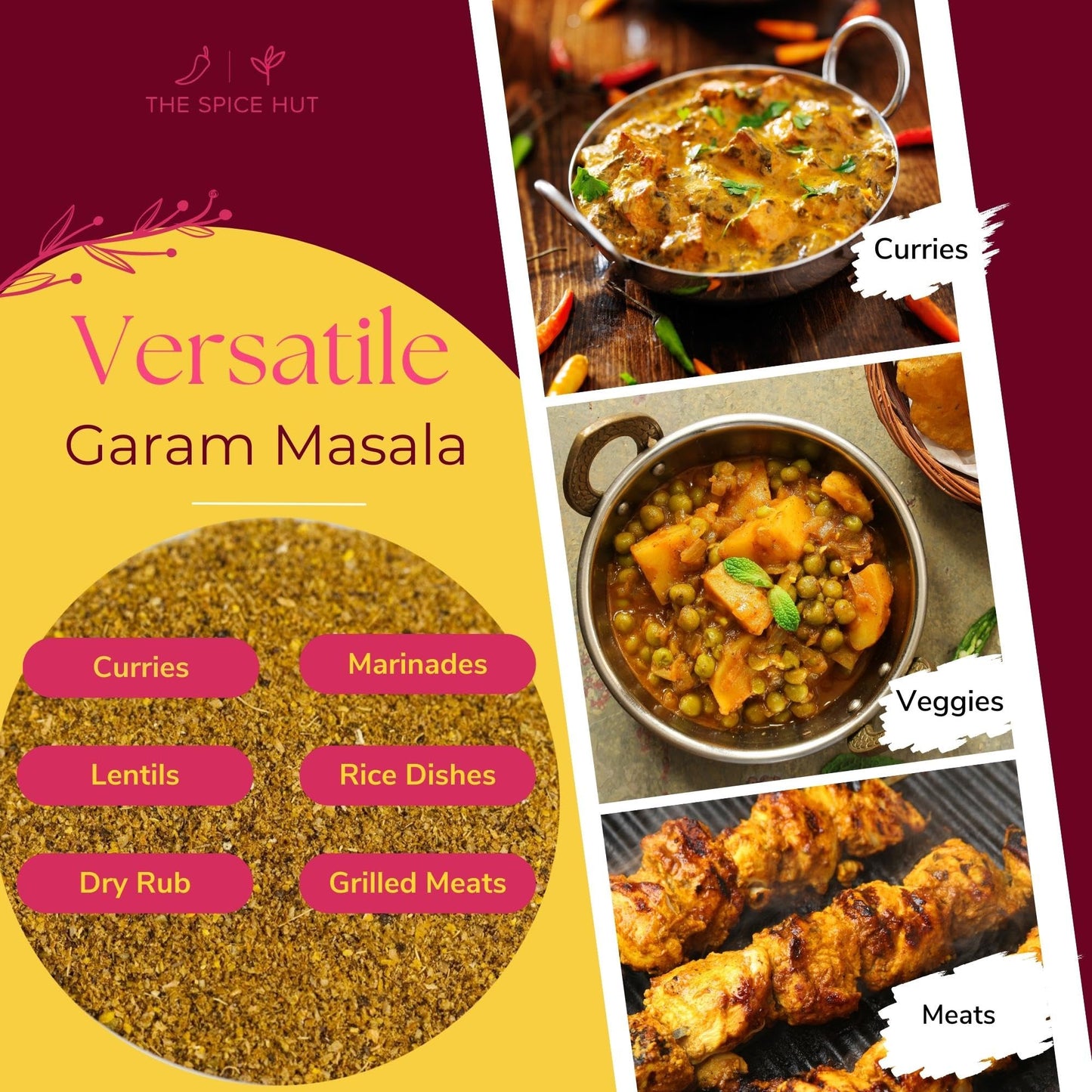Organic Garam Masala Seasoning Quick Easy Blend For Indian Cooking, 2 Ounce, The Spice Hut, Small Pouch - Salt Free
