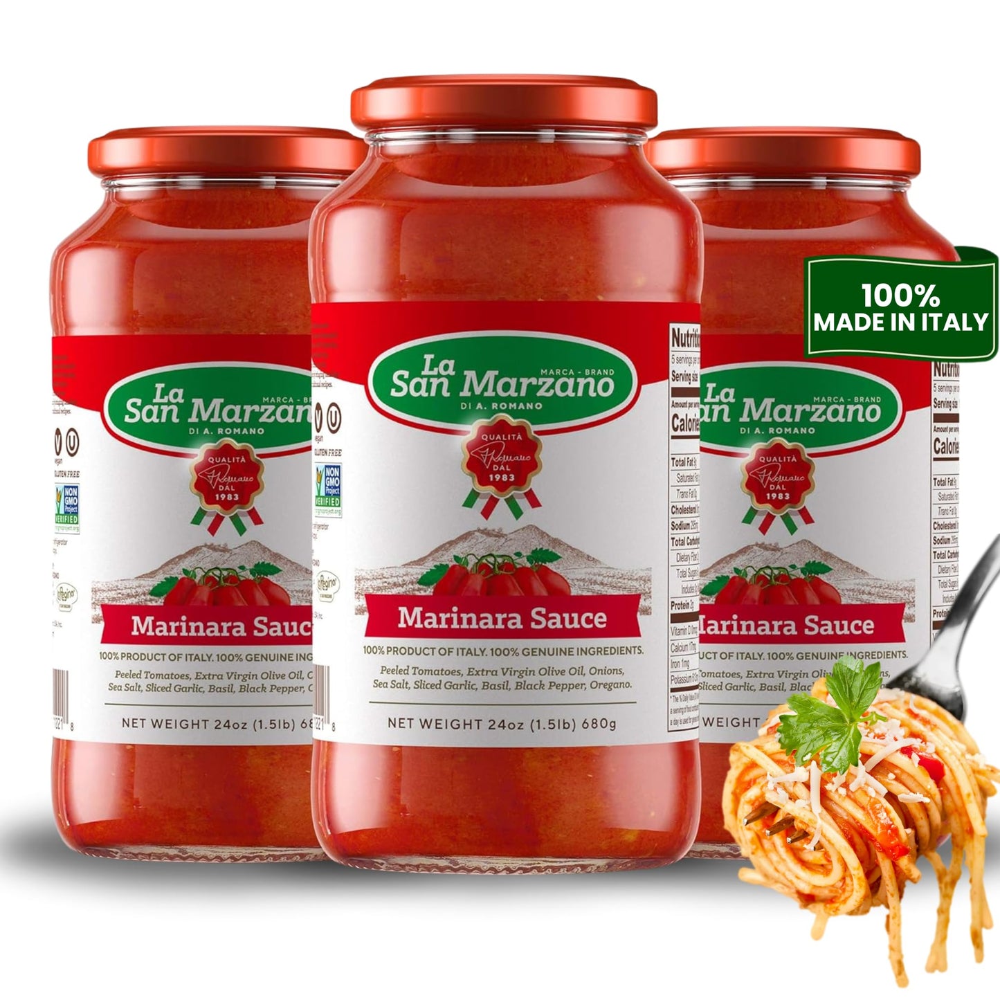 La San Marzano Marinara Sauce, 24 oz, Pasta Sauce Made in Italy, All Purpose Tomato Premium Quality, All Natural, Mediterranean 