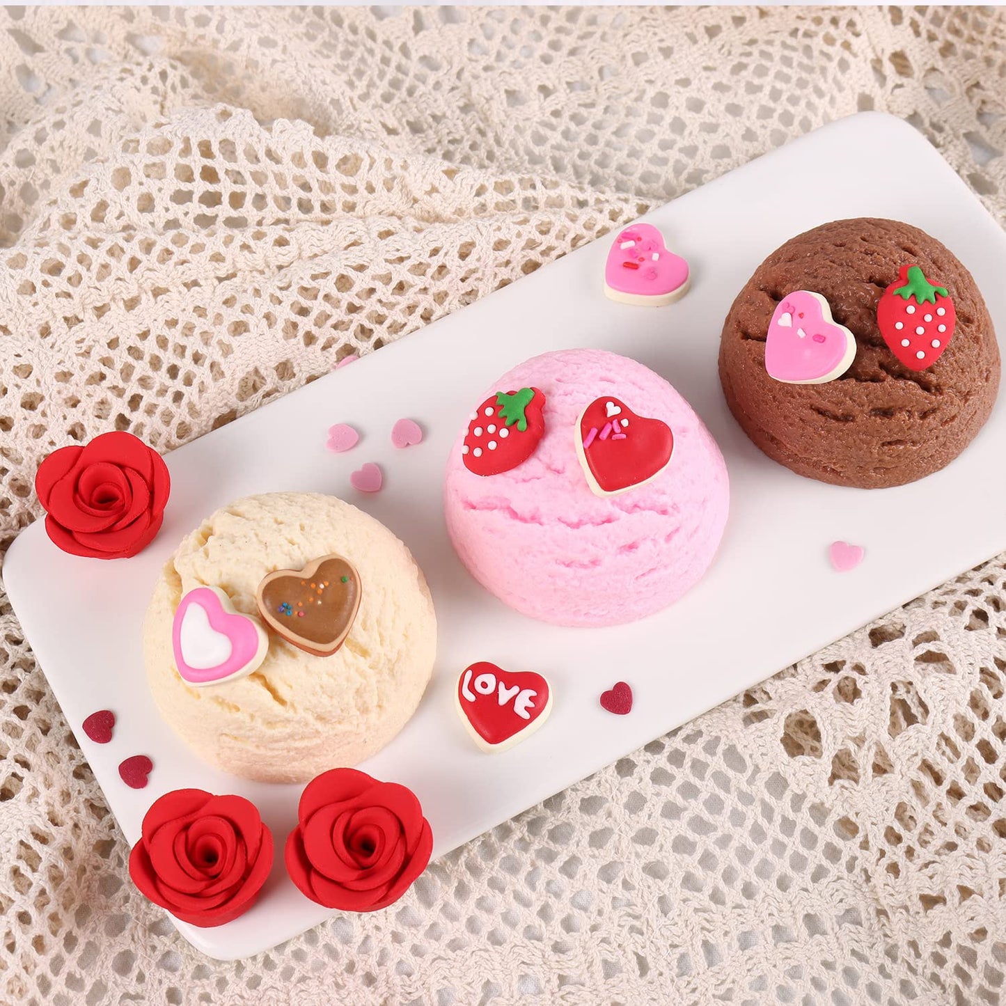 Edible Valentine Icing Decoration, Red Rose Icing Decoration, Royal Icing Heart Sprinkle, Strawberries Sugars Sprinkles For Cupc
