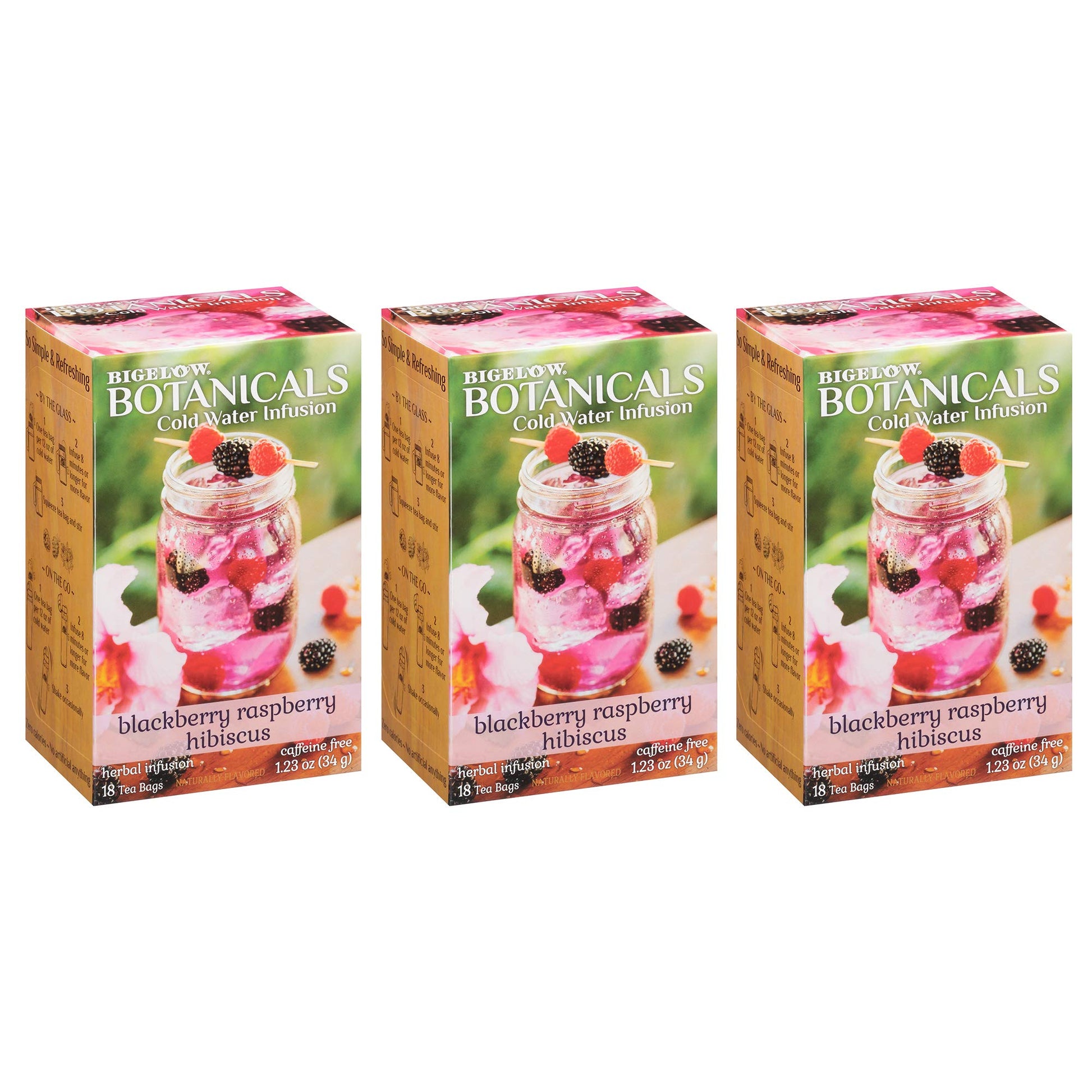 Bigelow Tea Cold Water Infusion Blackberry Raspberry Hibiscus, Herbal, Caffeine Free, 54 Tea Bags Total, 18 Count (Pack of 3)