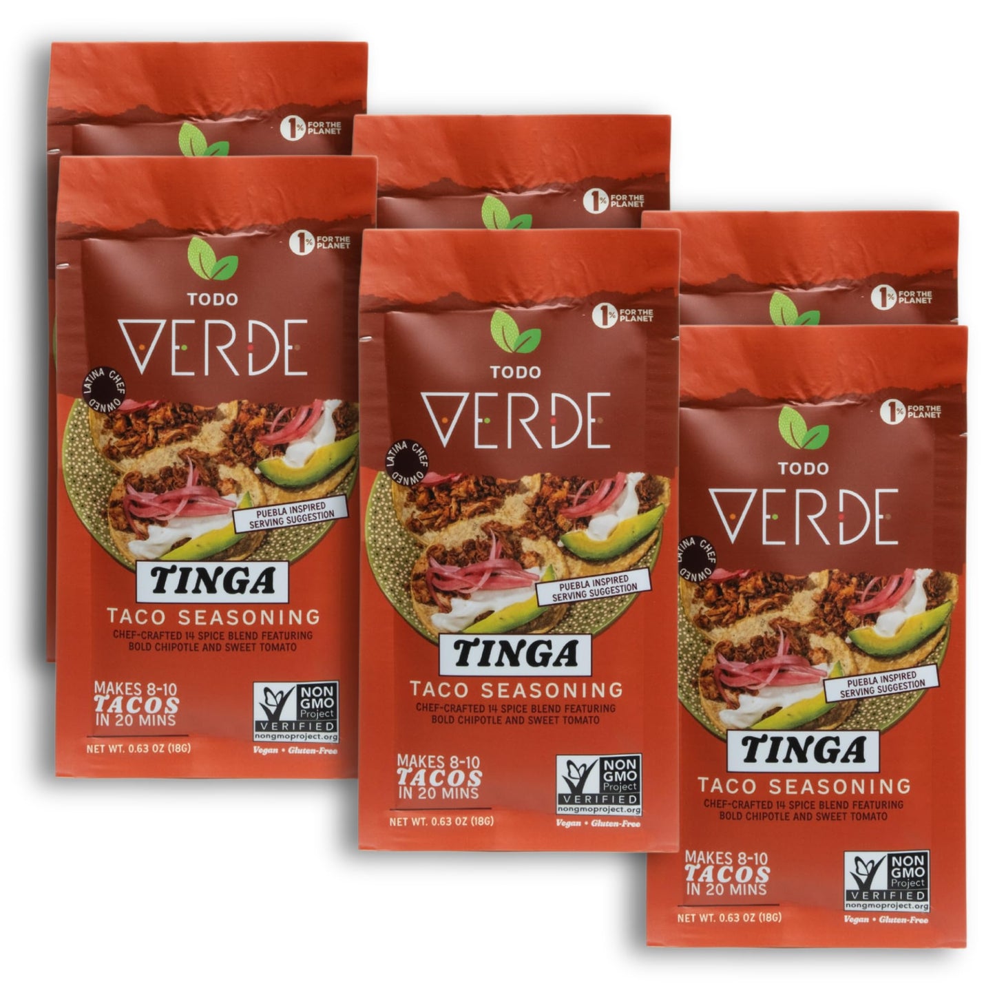 Tinga Healthy Taco Seasoning Packets - Mexican Seasoning Mix | Chef Curated Taco Blends With Red Miso & Black Garlic | Vegan, Gluten Free, Preservative Free (6 Pack)