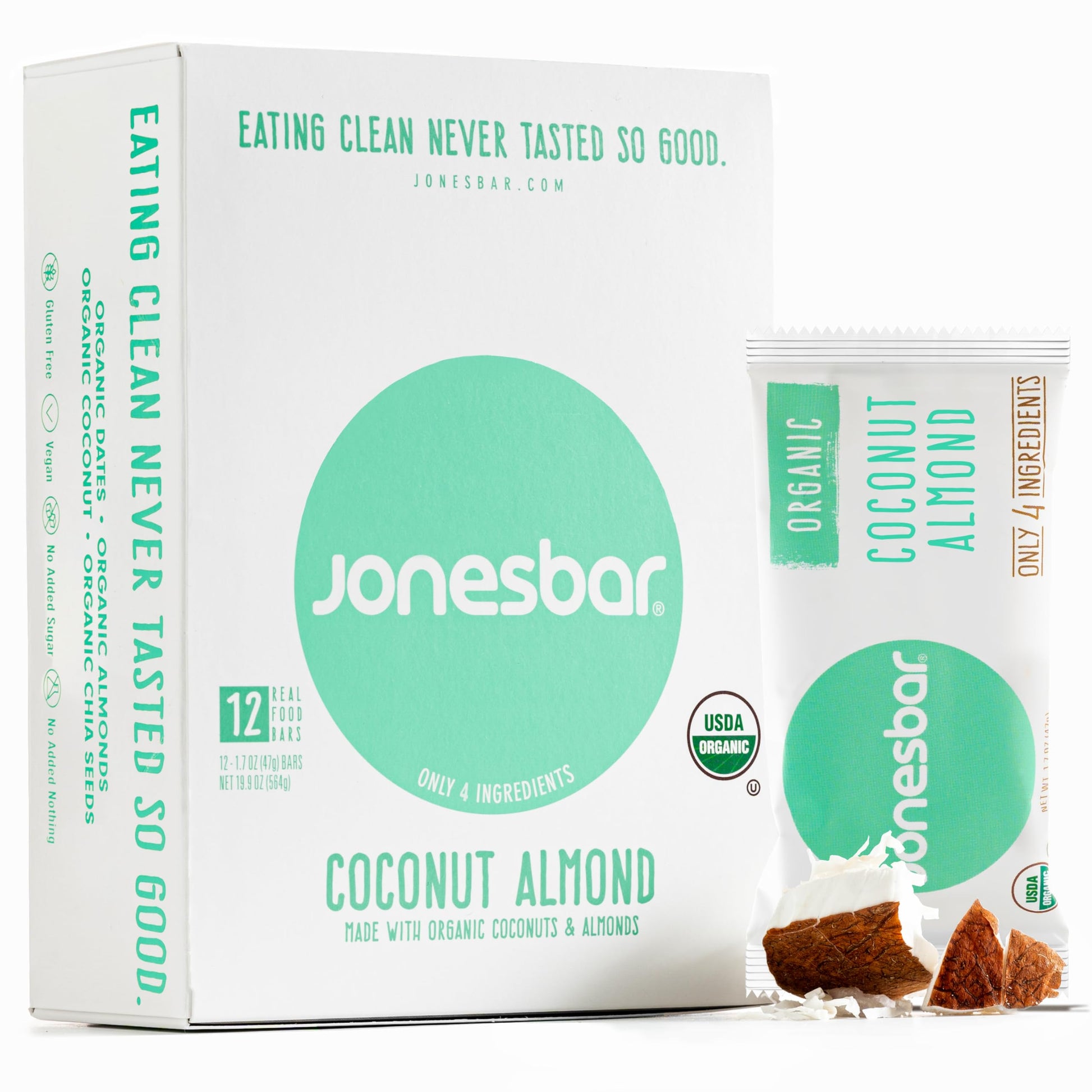 Jonesbar (Coconut Almond, 12 Count (Pack Of 1)) Usda Organic Fruit & Nut Bar, Non-Gmo, Kosher, Vegan, Gluten Free, Simple Snack