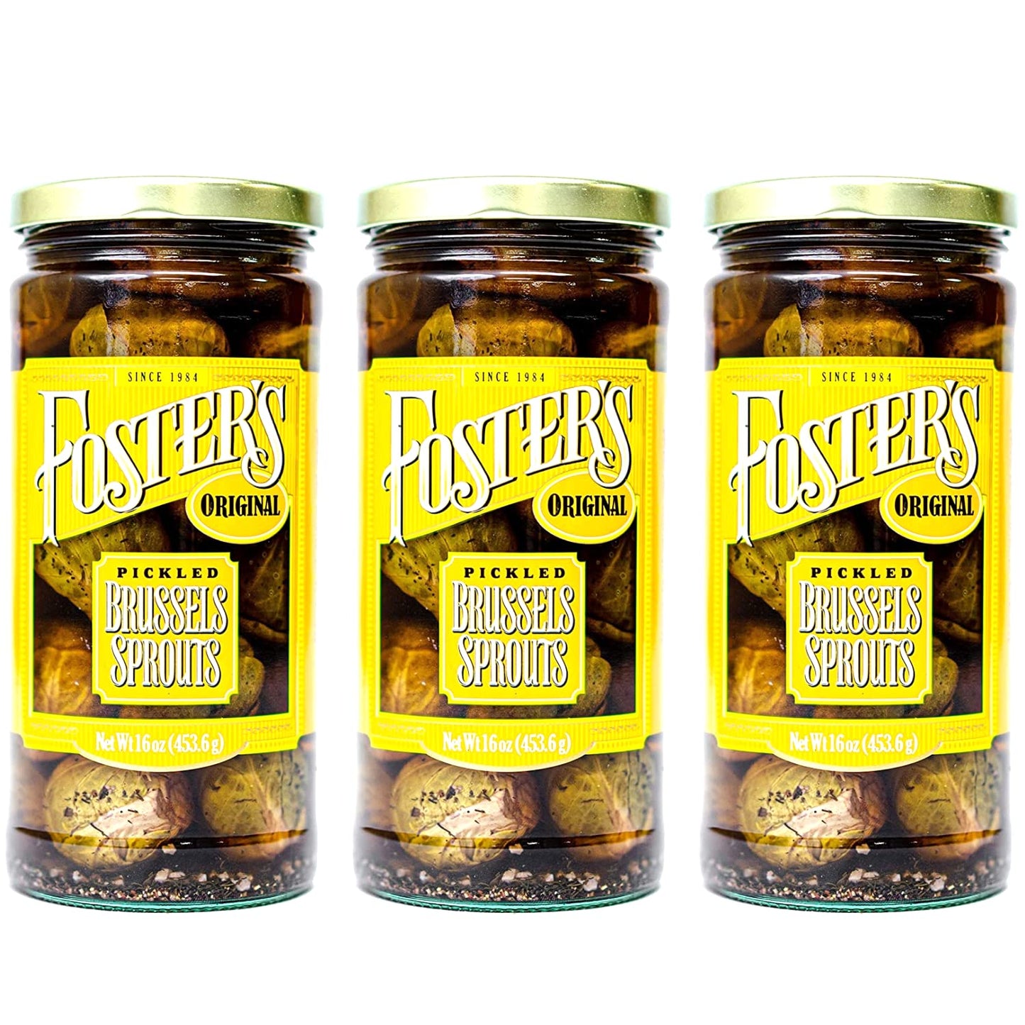 Fosters Pickled Brussel Sprouts- Original- 16Oz (3 Pack)- Pickled Brussels Are Fresh, Gluten Free, Fat Free And Preservative Fre