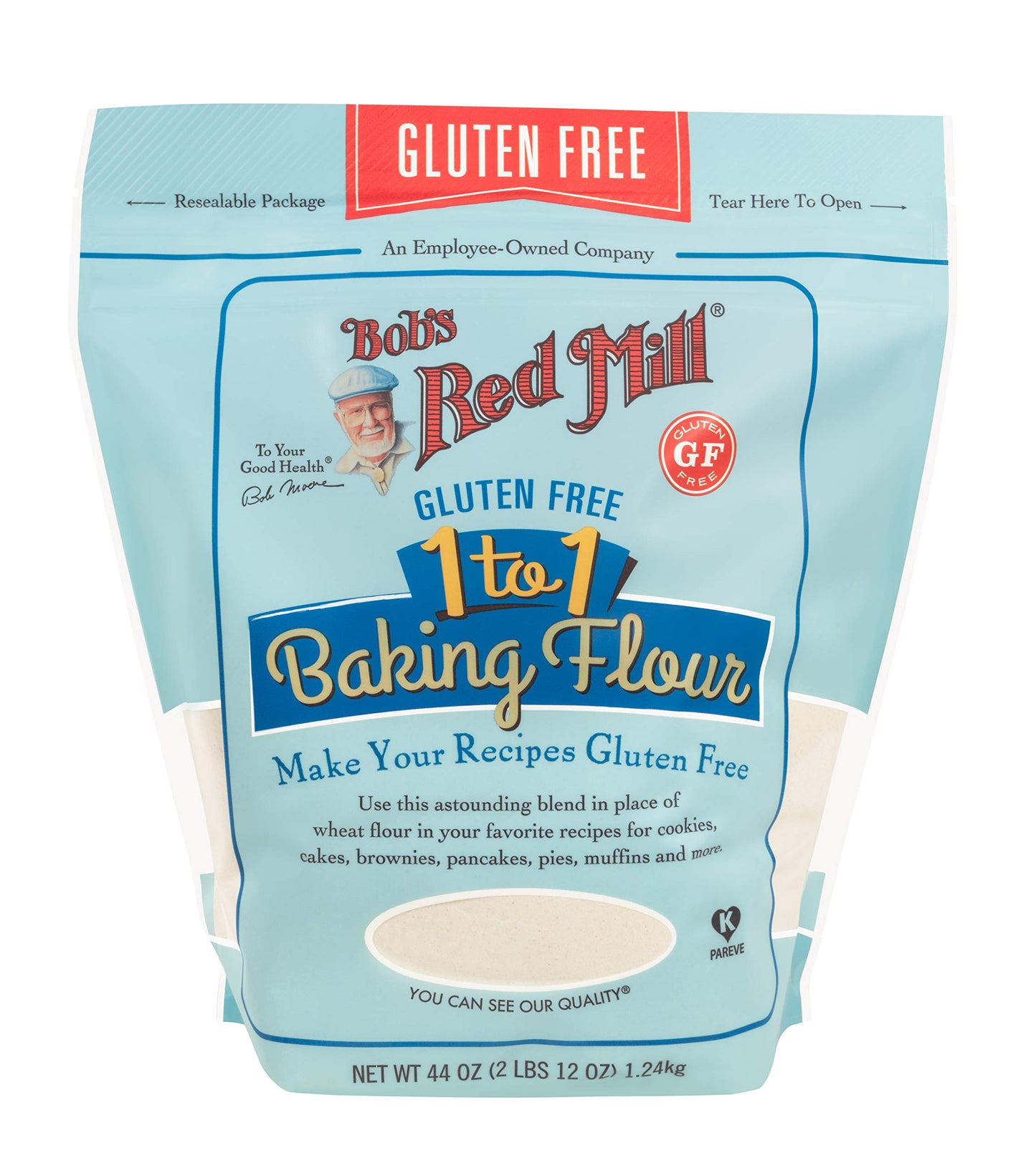 Bobs Red Mill Gluten Free 1 to 1 Baking Flour, 44oz (Pack of 1) - Non GMO, Vegan, Kosher