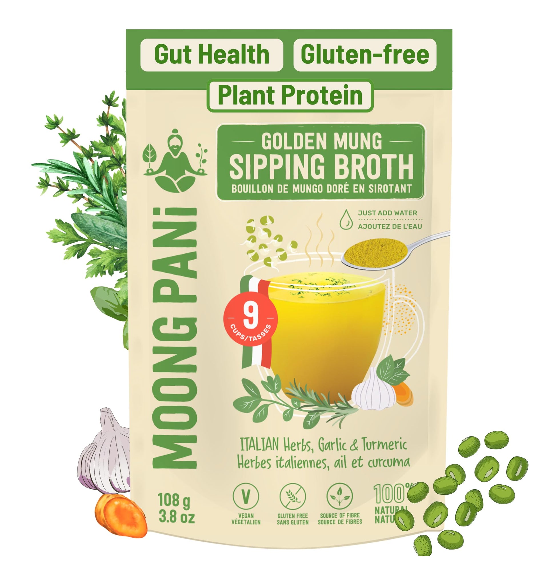 Moong Pani Vegetable Broth Soup Powder (Italian Herbs, Garlic And Turmeric - Newly Launched) Lower Sodium, Gluten-Free, Detox, N