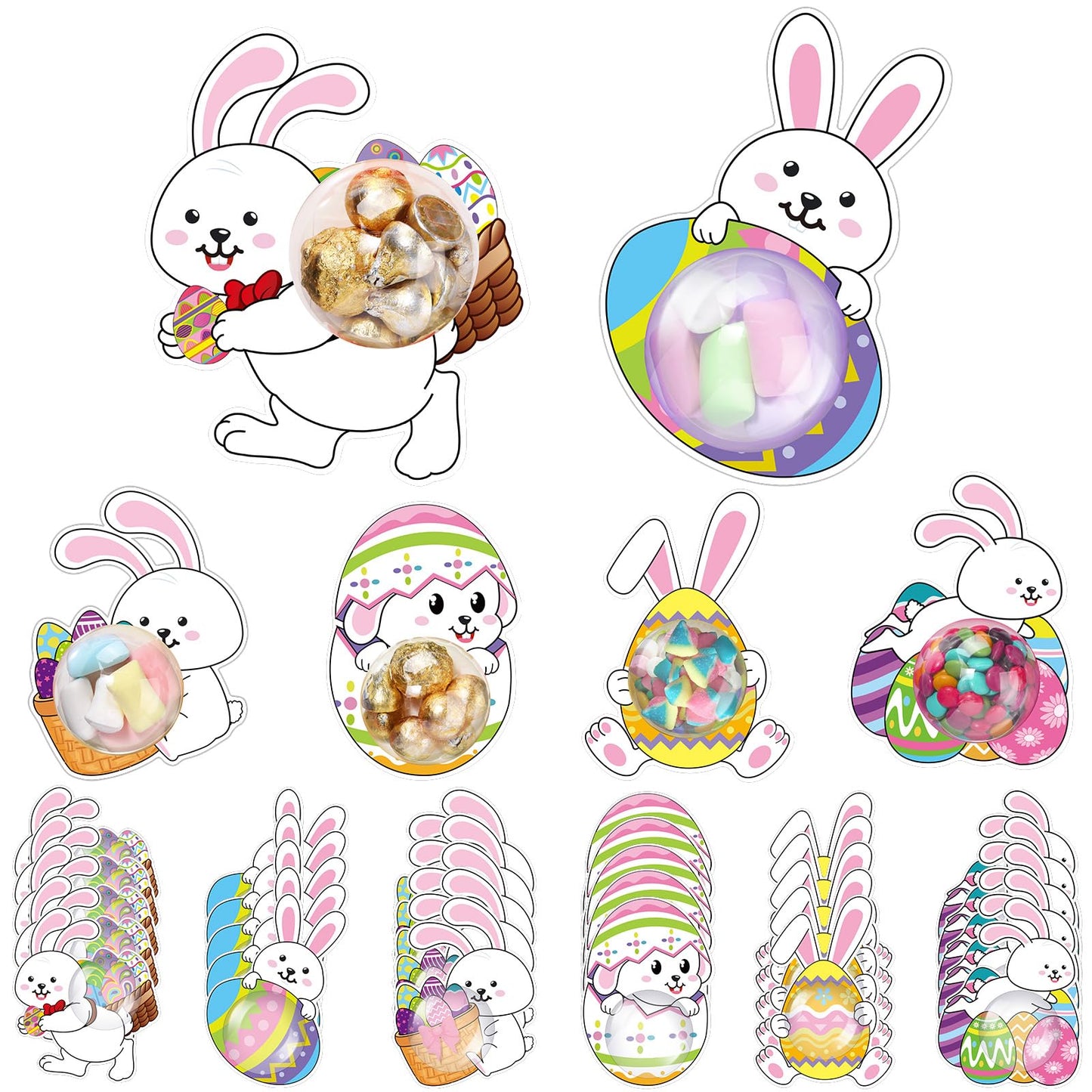 Motiskyy 30 Pack Easter Candy Fillable Card with Clear Candy Domes Chocolate Holder Cards Treat Gift Rewards Surprise for Easter
