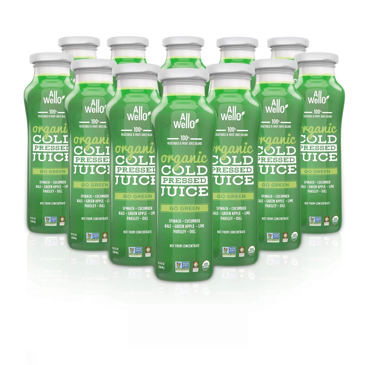 ALLWELLO Organic Cold Pressed Juice Drinks, Gluten Free, Non-GMO, 12 Pack, 11.15 Fl Oz Each
