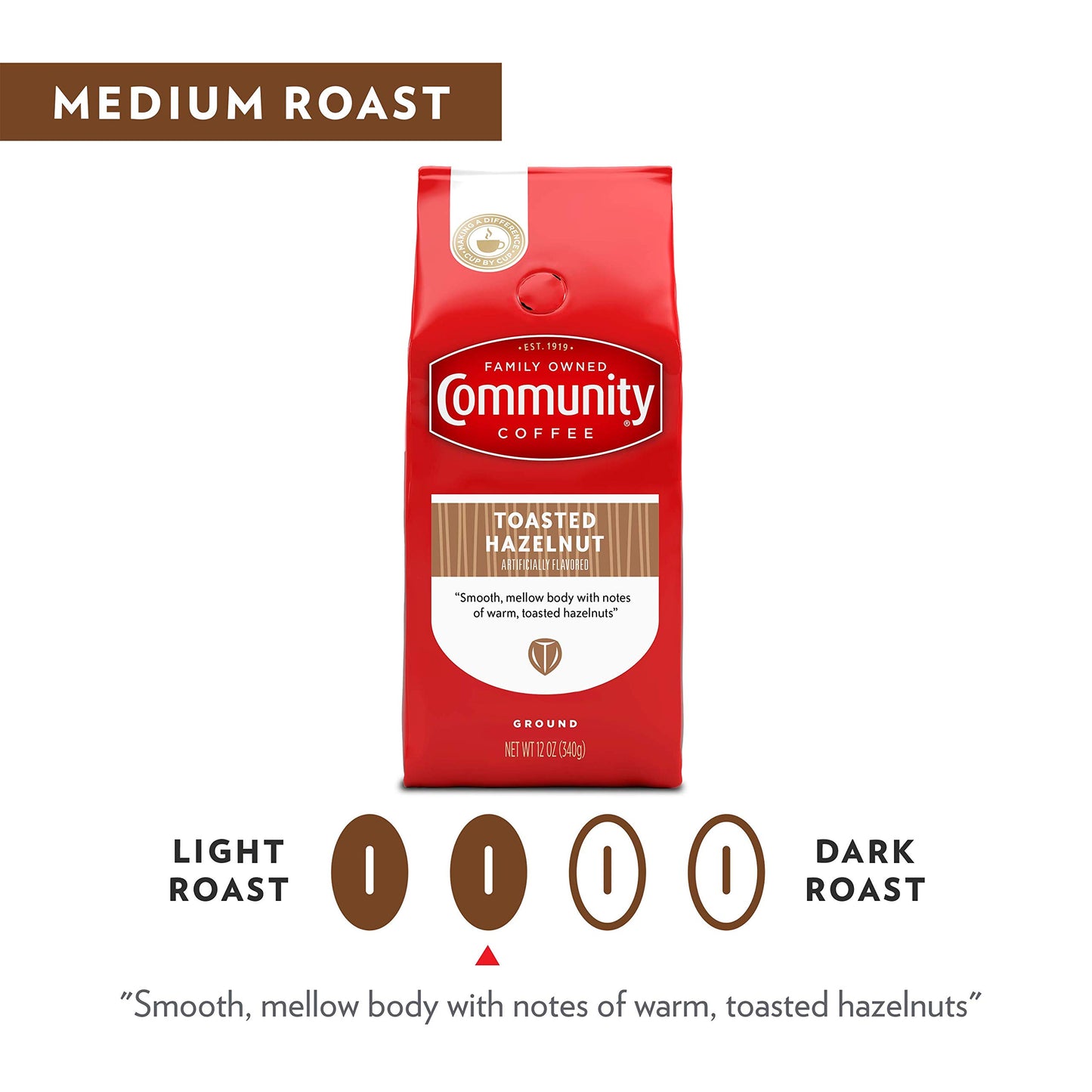 Community Coffee Toasted Hazelnut Flavored Medium Roast Ground Coffee, 12 Oz Bag (3 Pack), 100% Arabica Beans