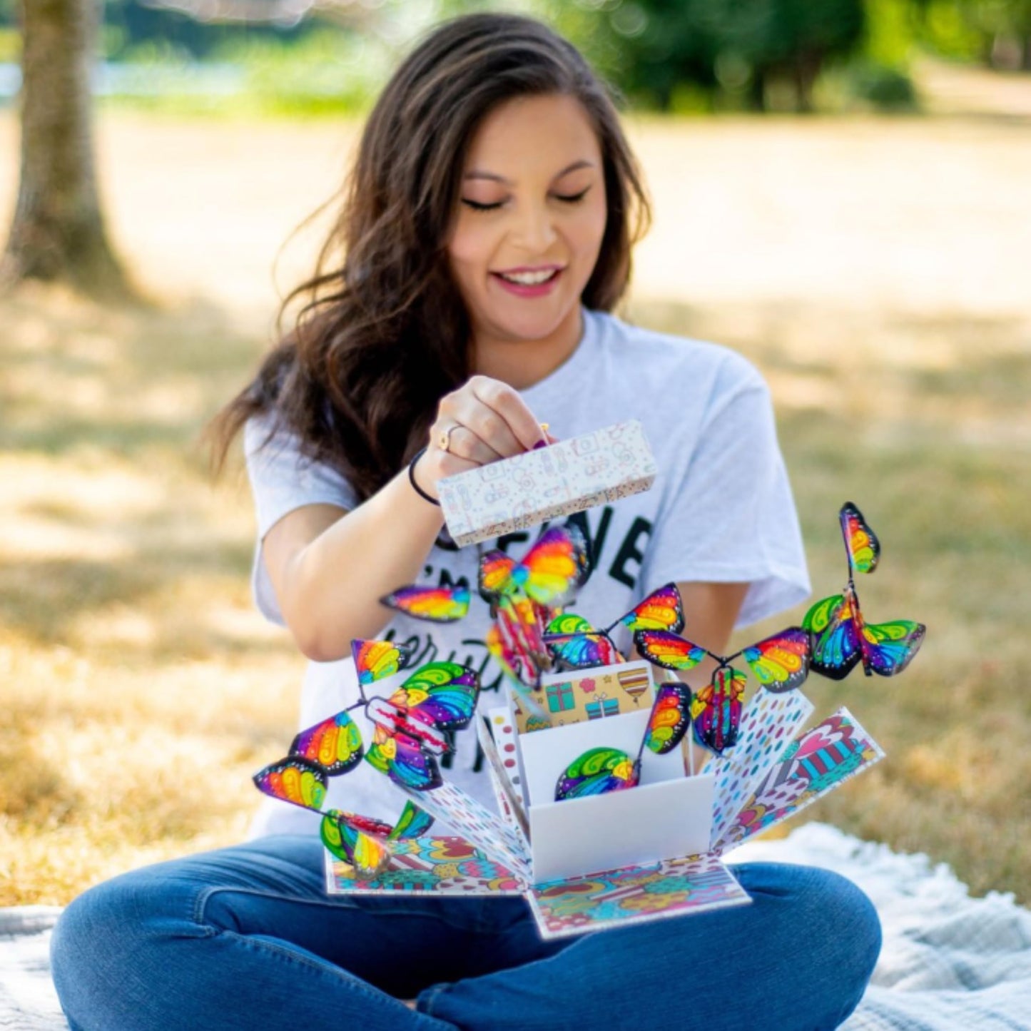Send A Cake Explosion Box Gift With Flying Butterfly Surprise & Candy - Birthday, Holiday, Special Occasion - Birthday Treat For