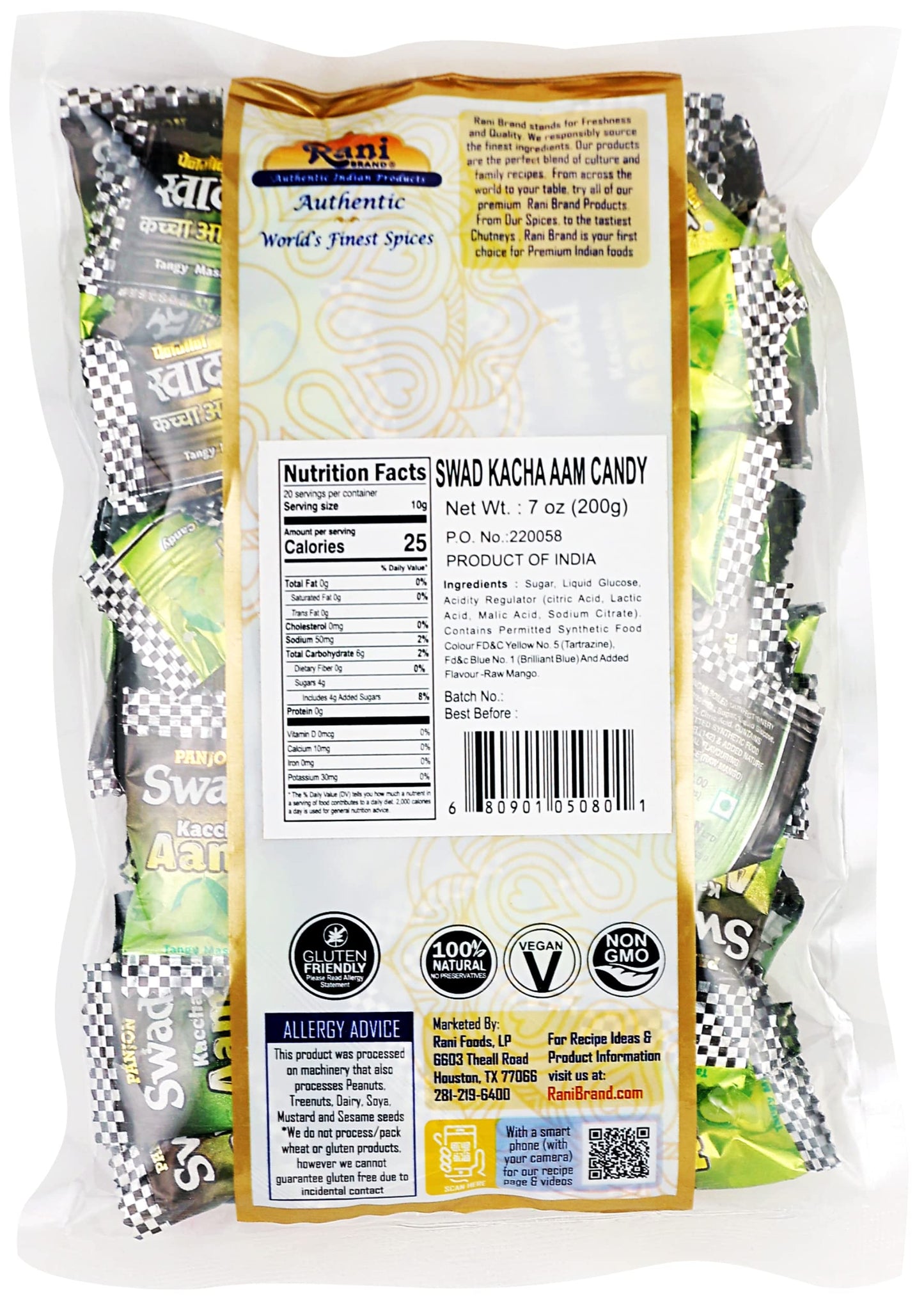 Rani Brand Kacha Aam Candy - Vegan, Gluten Friendly, NON-GMO, 7oz (200g) Individually Wrapped, Indian Origin