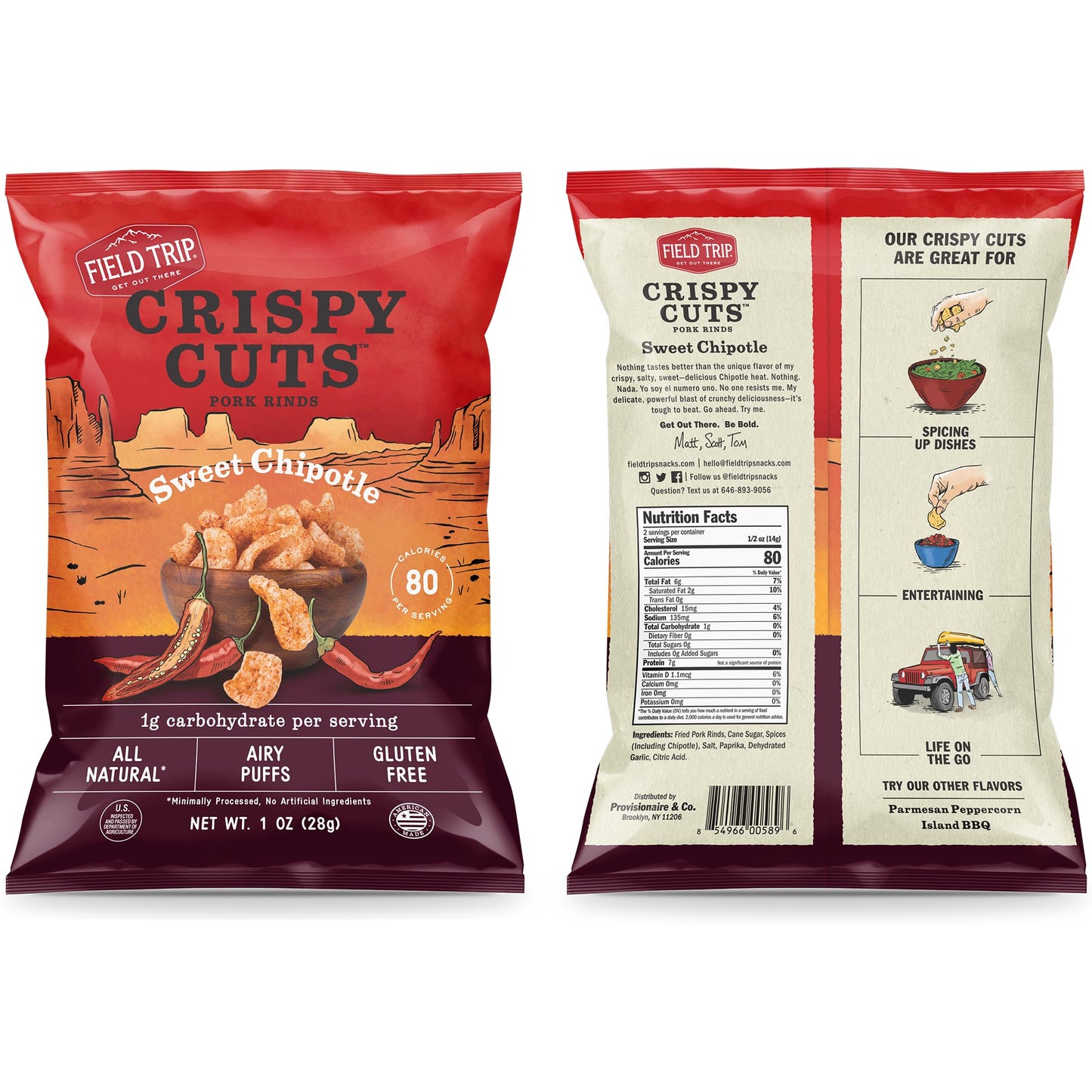 Field Trip Gluten Free Pork Rinds, Paleo And Keto Friendly Airy Puffs, Crunchy High Protein Snacks, Low Carb Snack From Back Pork Skins, 1Oz Bag, 6 Pack, Sweet Chipotle, Holiday & Christmas Gift Item
