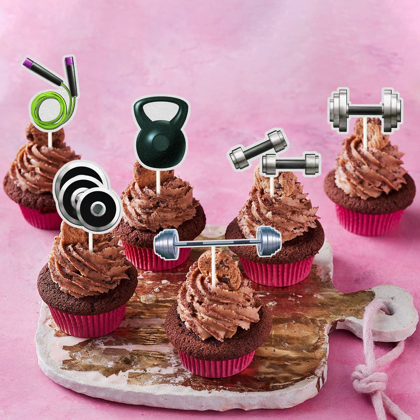Mefeng Gym Theme Cupcake Toppers, Weight Lifting Cupcake Toppers For Cross Fit Party, Muscle Party And Fitness Themed Birthday P