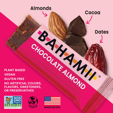 Bahamii Snack Bars, Healthy Vegan Snacks, Gluten Free, 12 Pack, Made with Dates & Nuts, No Added Sugar, Good Source of Fiber