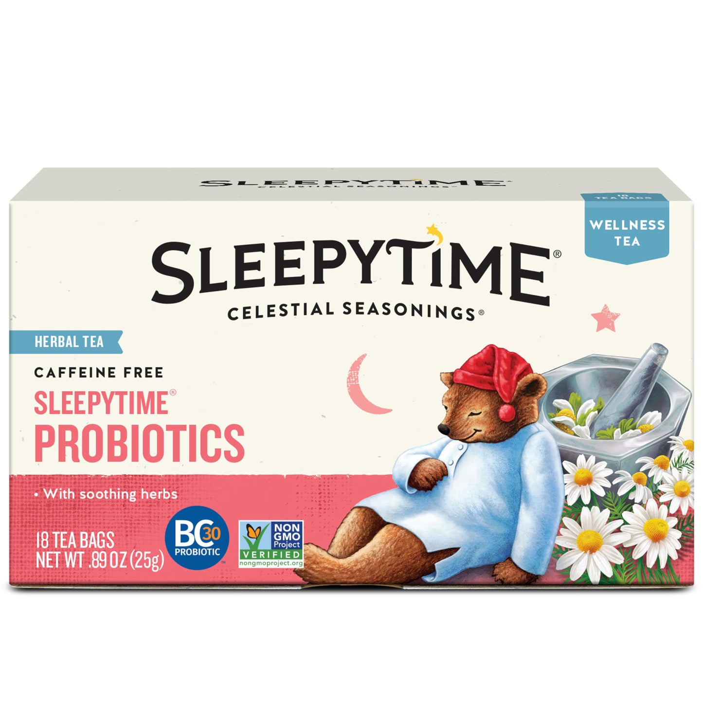 Celestial Seasonings Sleepytime Wellness Tea Plus Probiotics  Energy Blend Free  18 Tea Bags Box  (Pack Of 6)