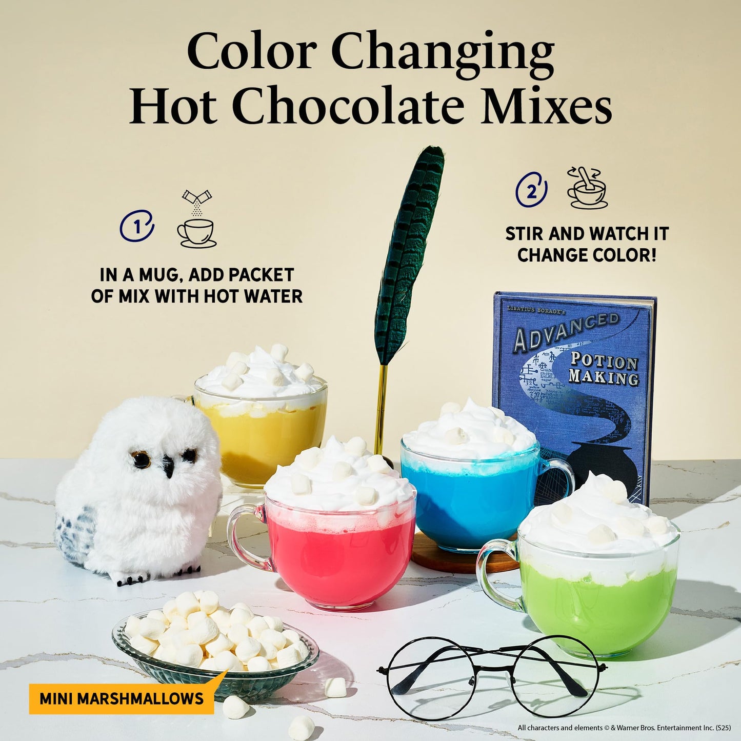 Harry Potter, Color Changing Hot Chocolate Gift Set, Includes 4 Bottles Of Color Changing Hot Cocoa Mix And Marshmallows In Hogwarts Express Train Box