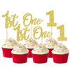 24 PCS 1st Birthday Cupcake Toppers Glitter First Birthday One Cupcake Picks Number 1 Cake Toppers for Baby Shower Kids 1st Birt