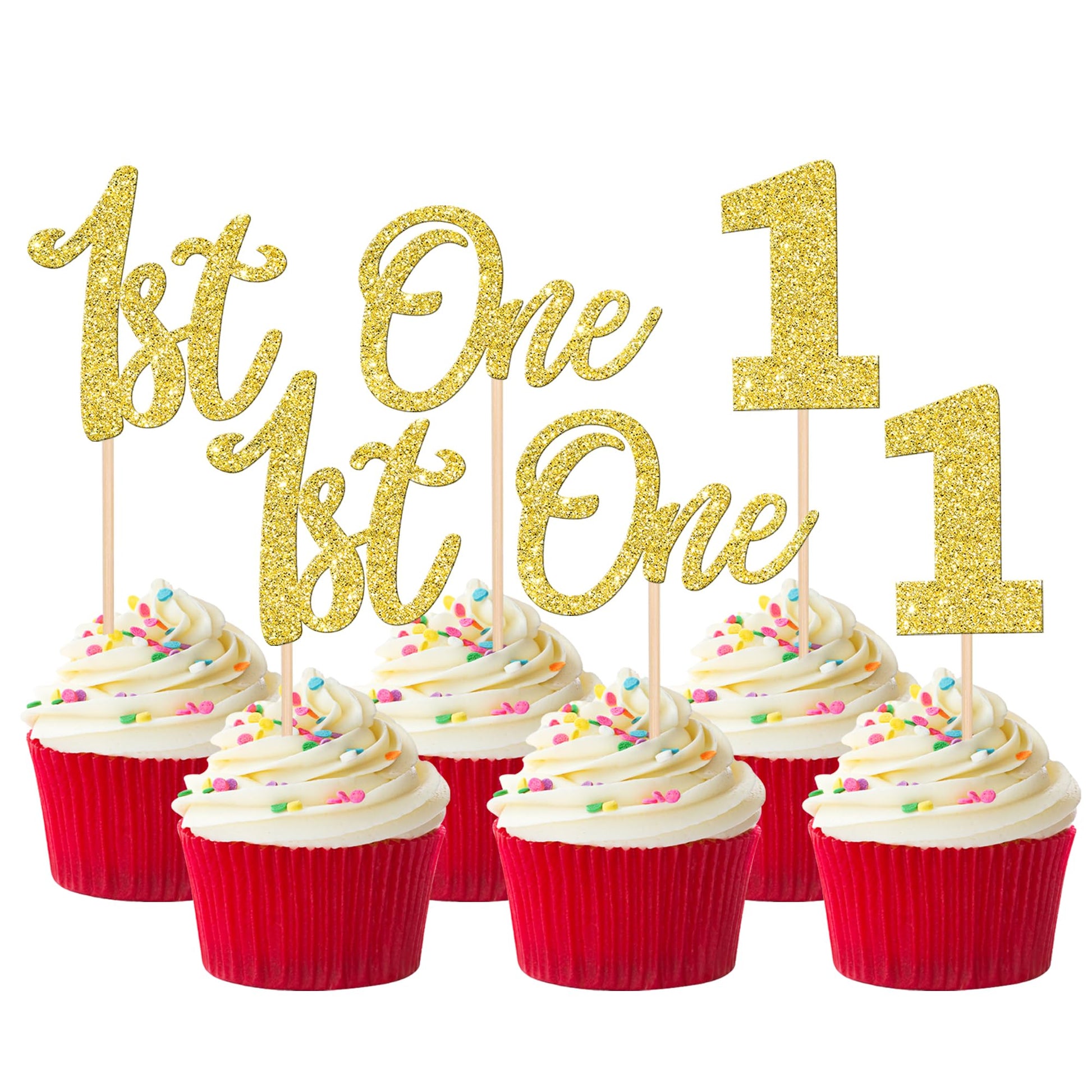 24 PCS 1st Birthday Cupcake Toppers Glitter First Birthday One Cupcake Picks Number 1 Cake Toppers for Baby Shower Kids 1st Birt