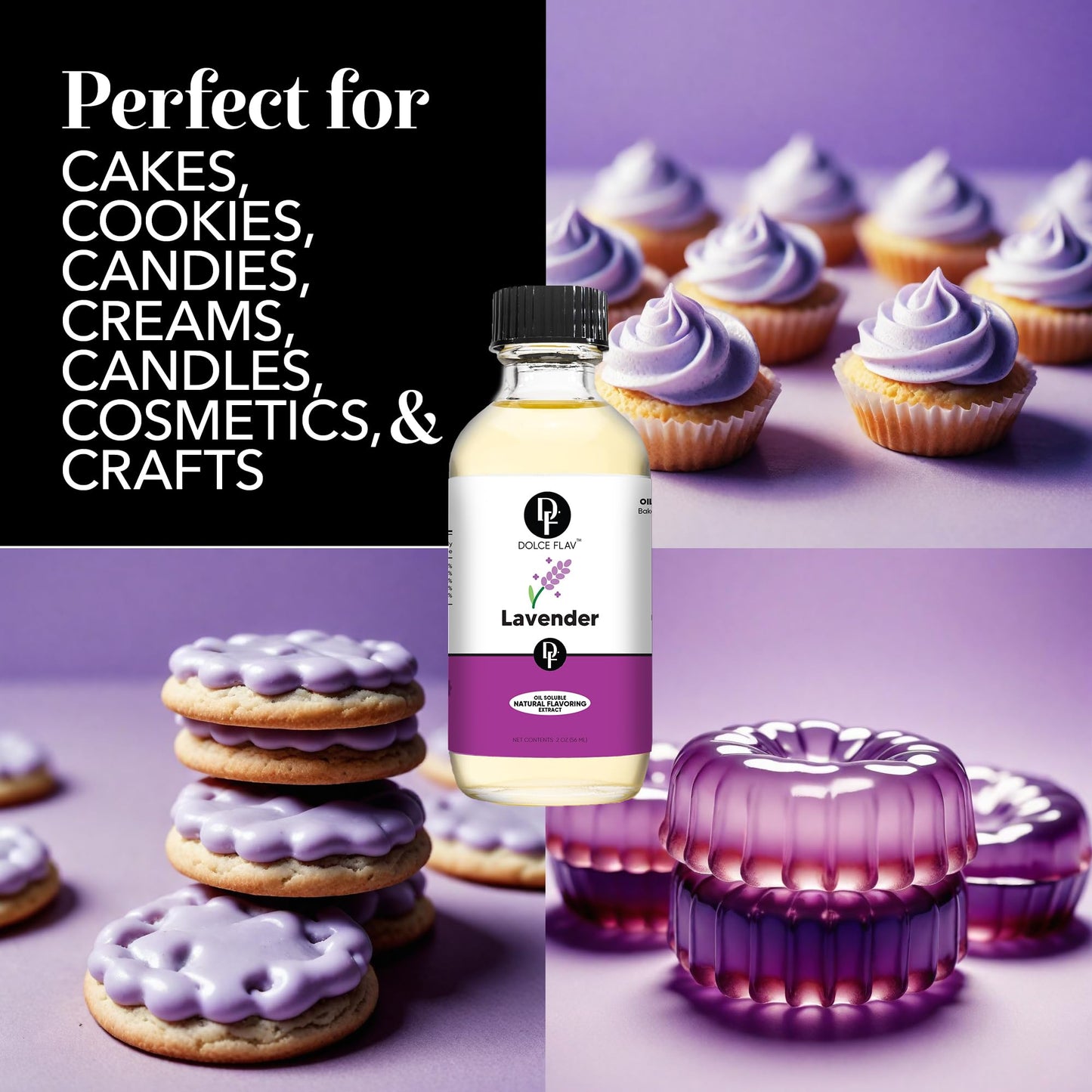 Dolce Flav Lavender Extract - Oil-Soluble Floral Flavoring for Baking & Desserts, 2 Oz.