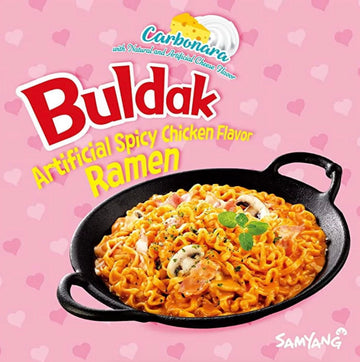 Samyang Buldak Hot Spicy Chicken Ramen Noodle Korean Stir-Fried Ramen, Carbonara Flavor With Kf Goodies Branded Chopsticks (10,