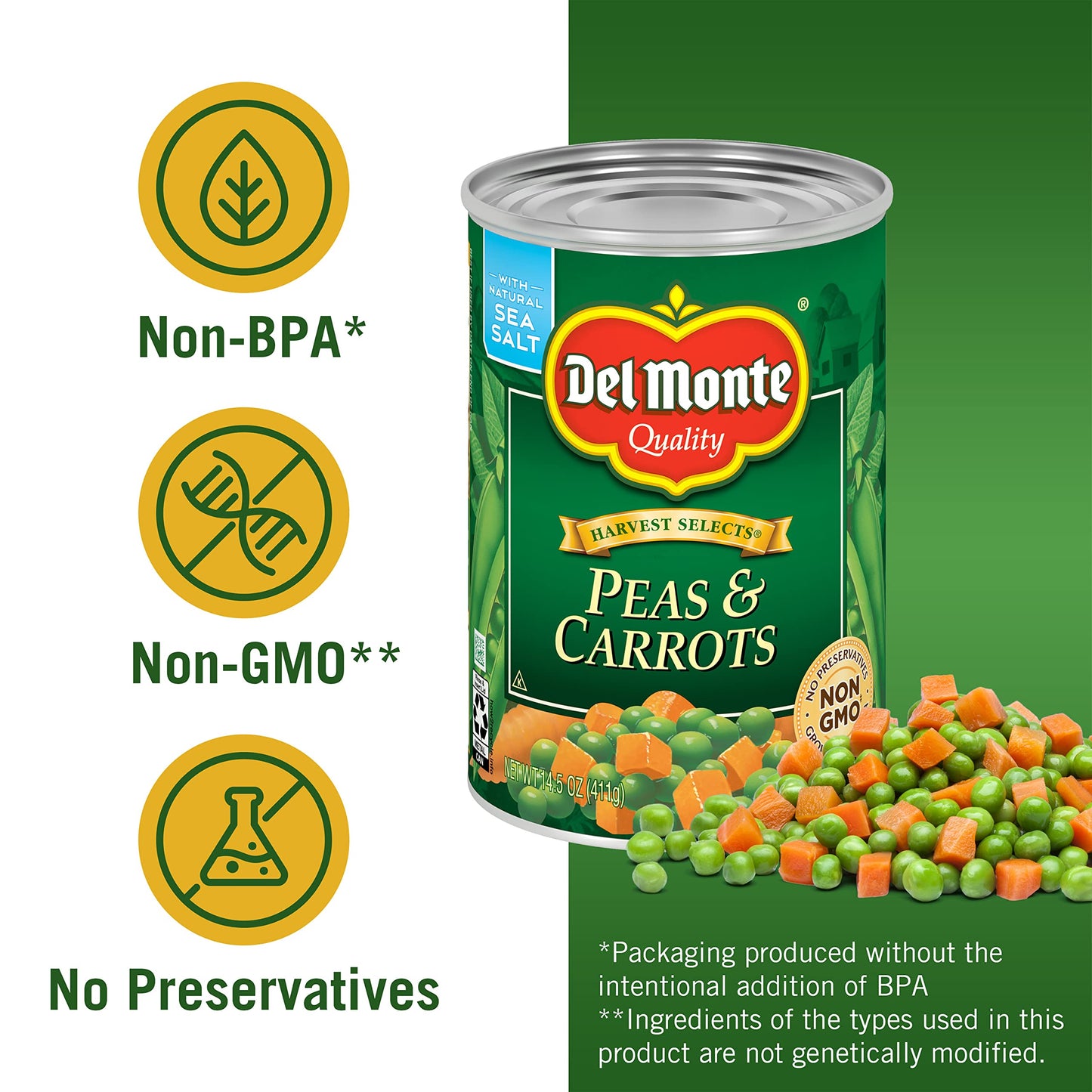 Del Monte Special Blends Peas & Carrots, Canned Vegetables, 12 Pack, 14.5 Oz Can