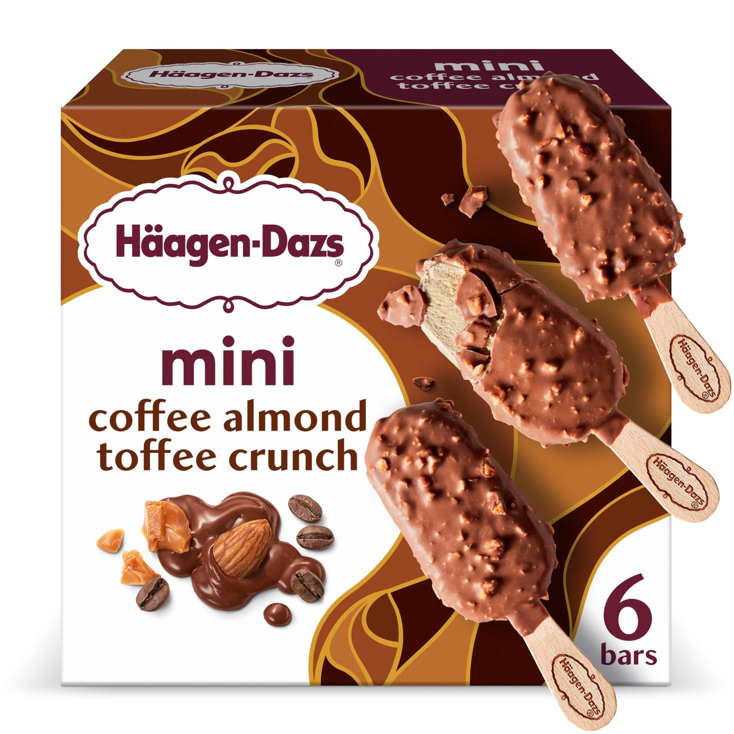 Haagen-Dazs Snack Size Ice Cream Bars,6 Count (Frozen), Coffee Almond Crunch,