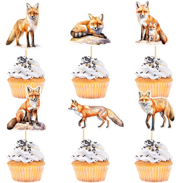 Cyodoos 24pcs Fox Cupcake Toppers Selected Jungle Themed Children Party Birthday And Baby Shower Cake Decorations