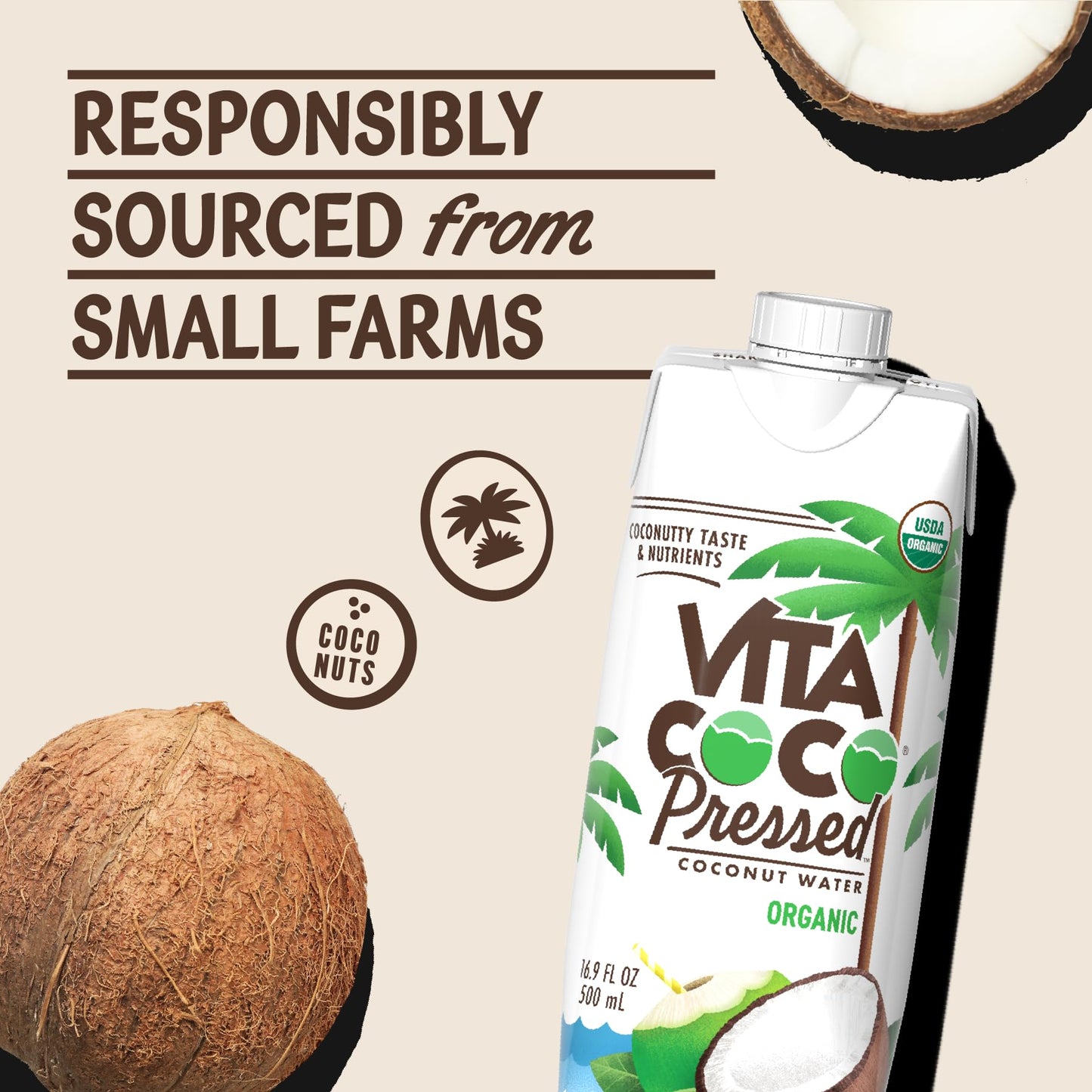 Vita Coco Organic Coconut Water, Pressed, More ''Coconutty'' Flavor, Natural Electrolytes, Vital Nutrients, 16.9 Fl Oz (Pack of